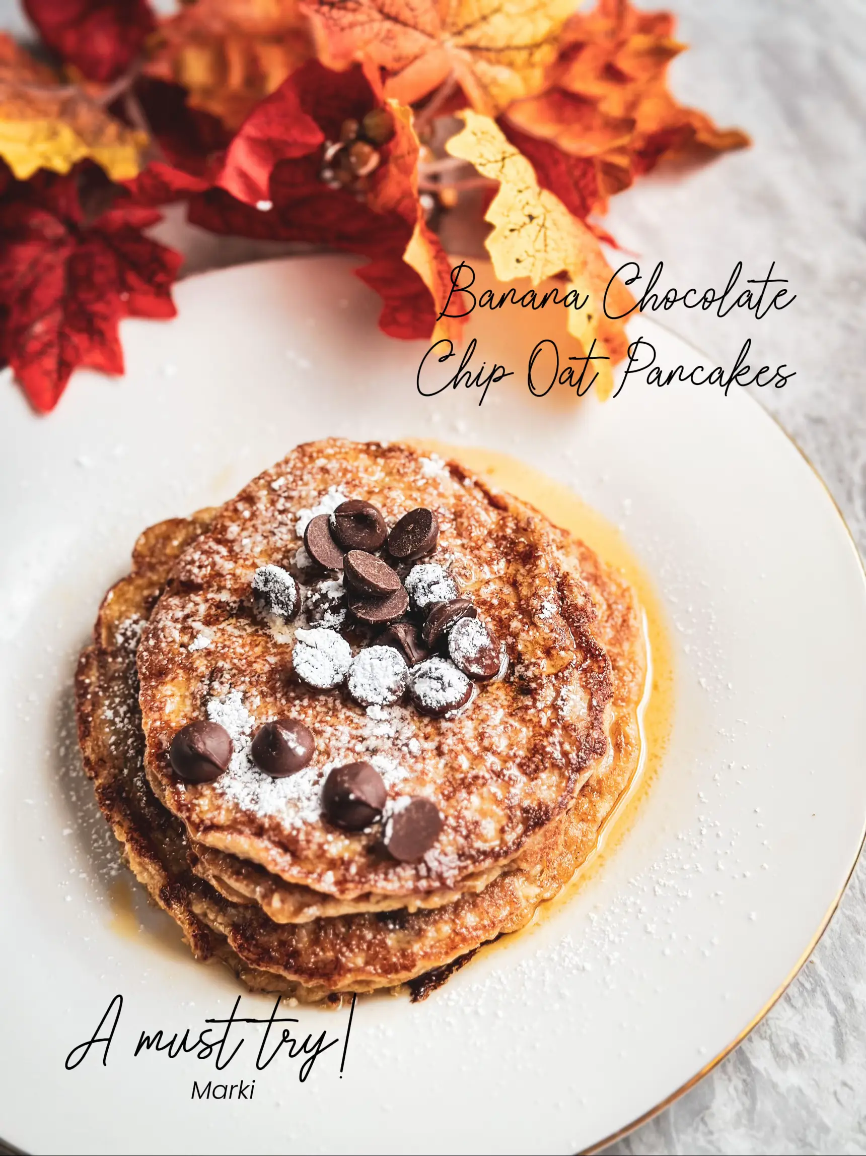 Banana Chocolate Chip Oat Pancakes Video published by Marki Living