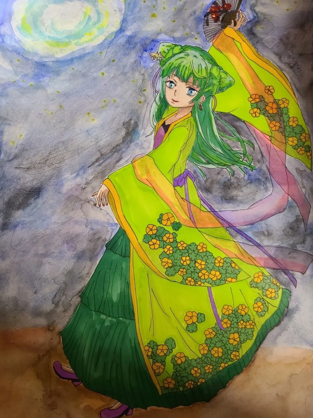 手描きイラスト　水彩原画　ショートヘアの女の子226 手描きイラスト水彩原画ショートヘアの女の子226