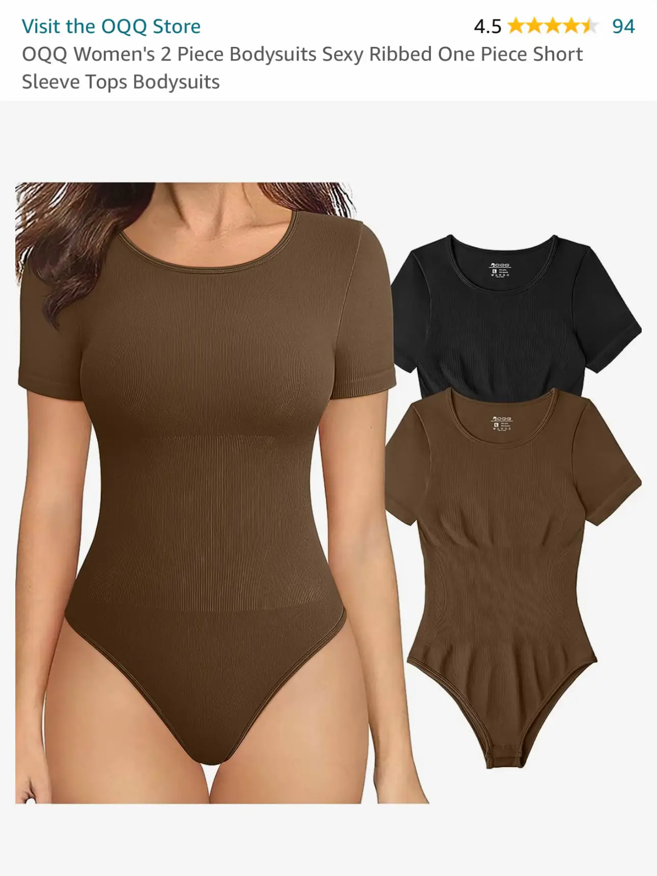 OQQ Women's 2 Piece Bodysuits Sexy Ribbed Long Sleeve Round Neck Cutout  Front Tops Bodysuits Black Beige at  Women's Clothing store