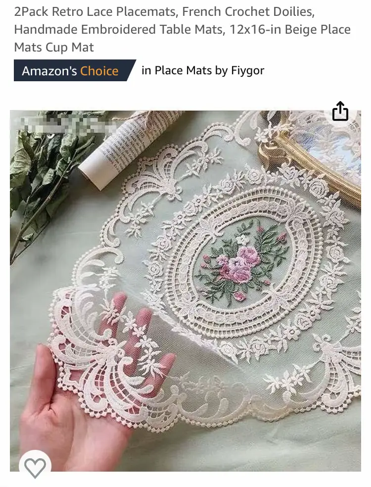 2Pack Retro Lace Placemats, French Crochet Doilies, Handmade Embroidered  Table Mats, 12x16-in Beige Place Mats Cup Mat