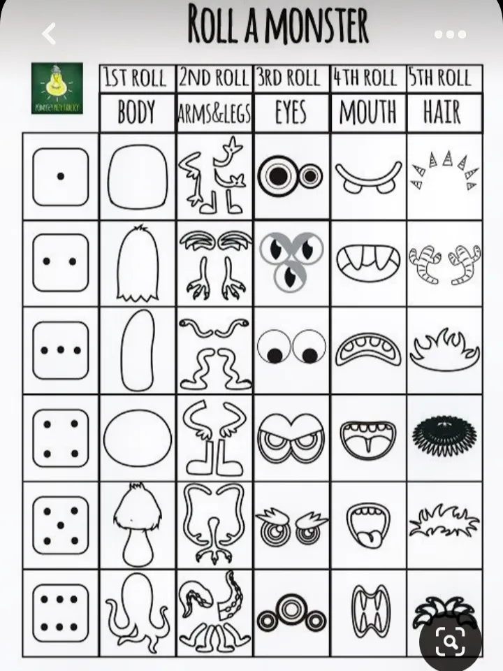 Roll a Monster Drawing Dice Game