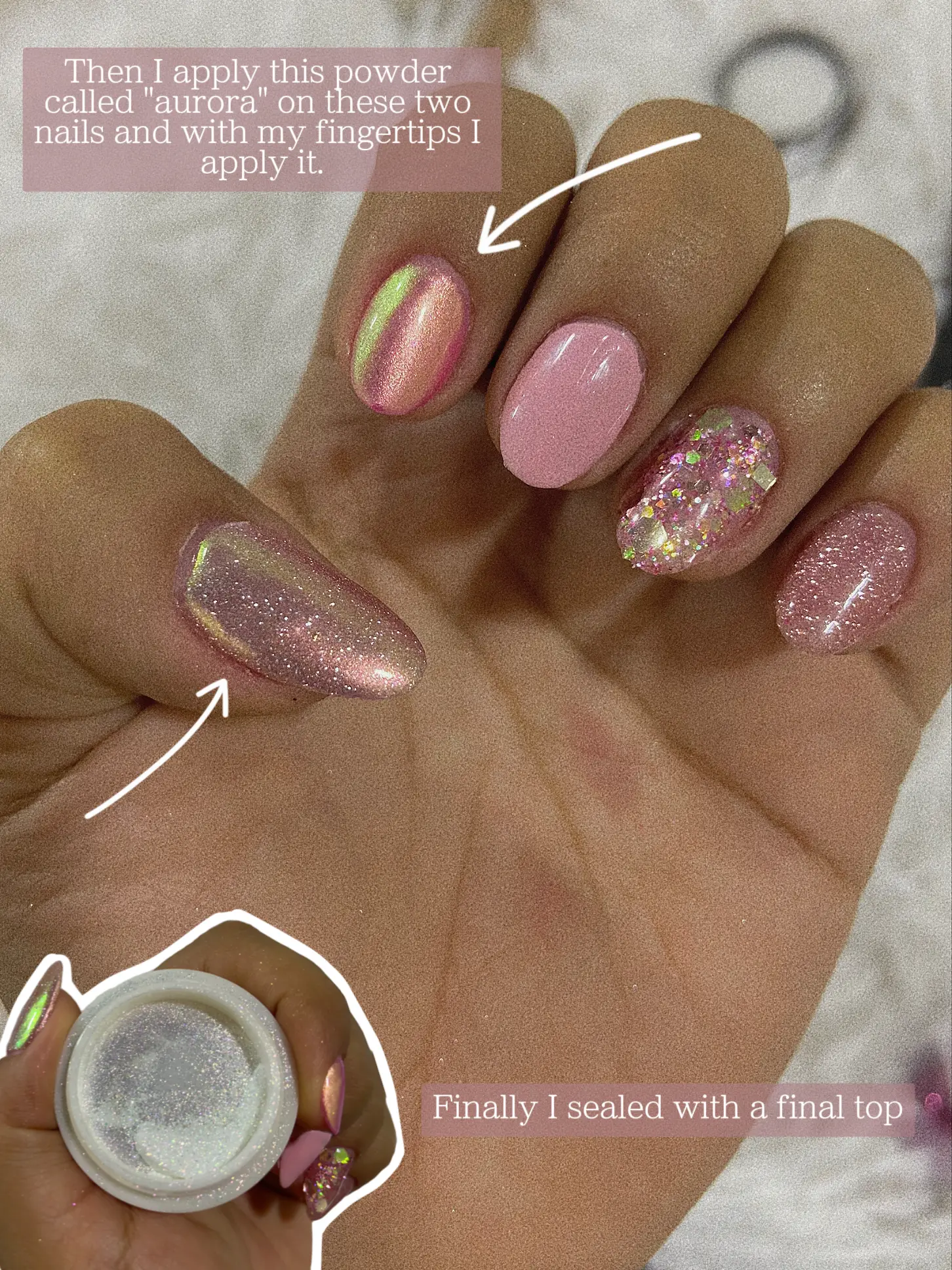 Chrome Powder Nail Art Tutorial: Pink Lemonade Aurora Shimmer