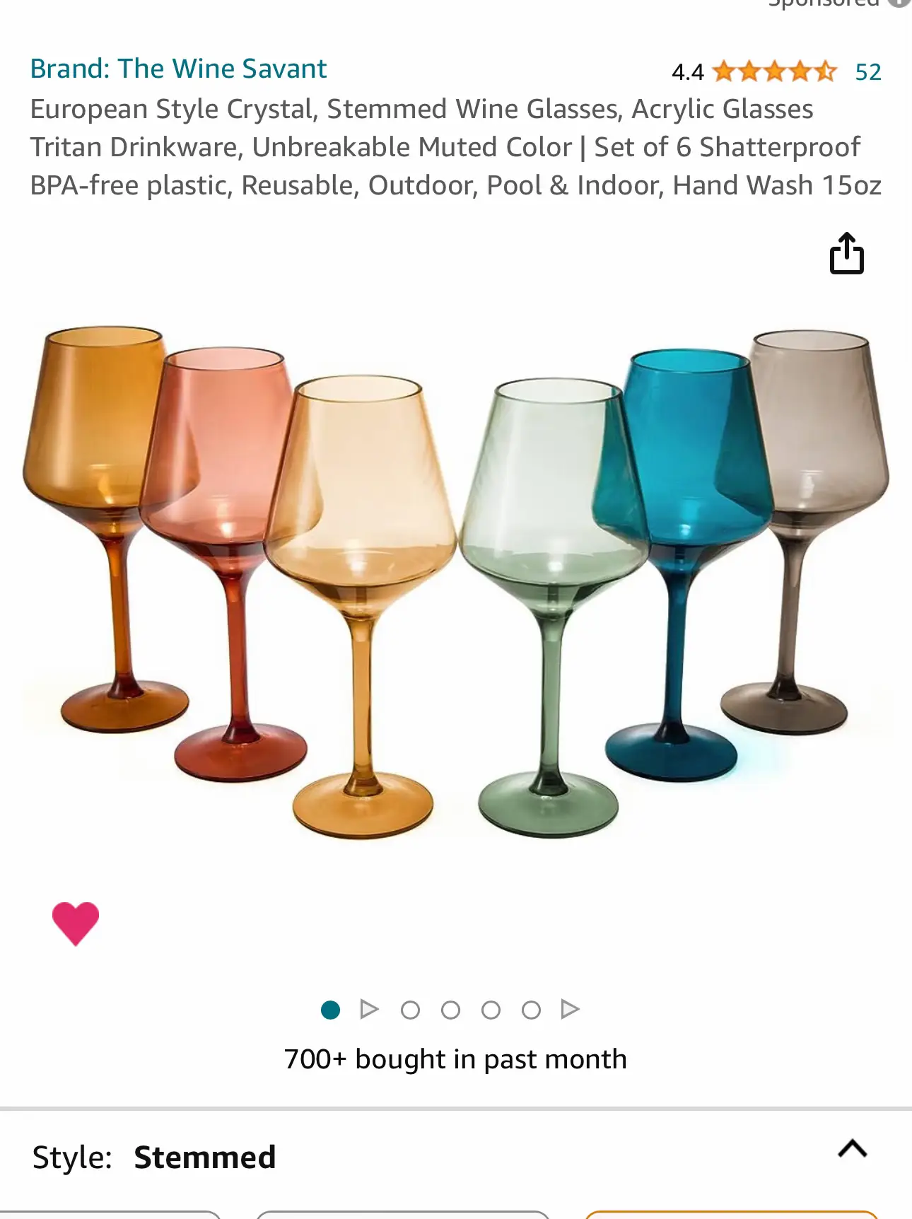 European Style Crystal, Stemmed Wine Glasses, Acrylic Glasses Tritan Drinkware, Unbreakable Muted Color | Set of 6 | Shatterproof BPA-Free Plastic