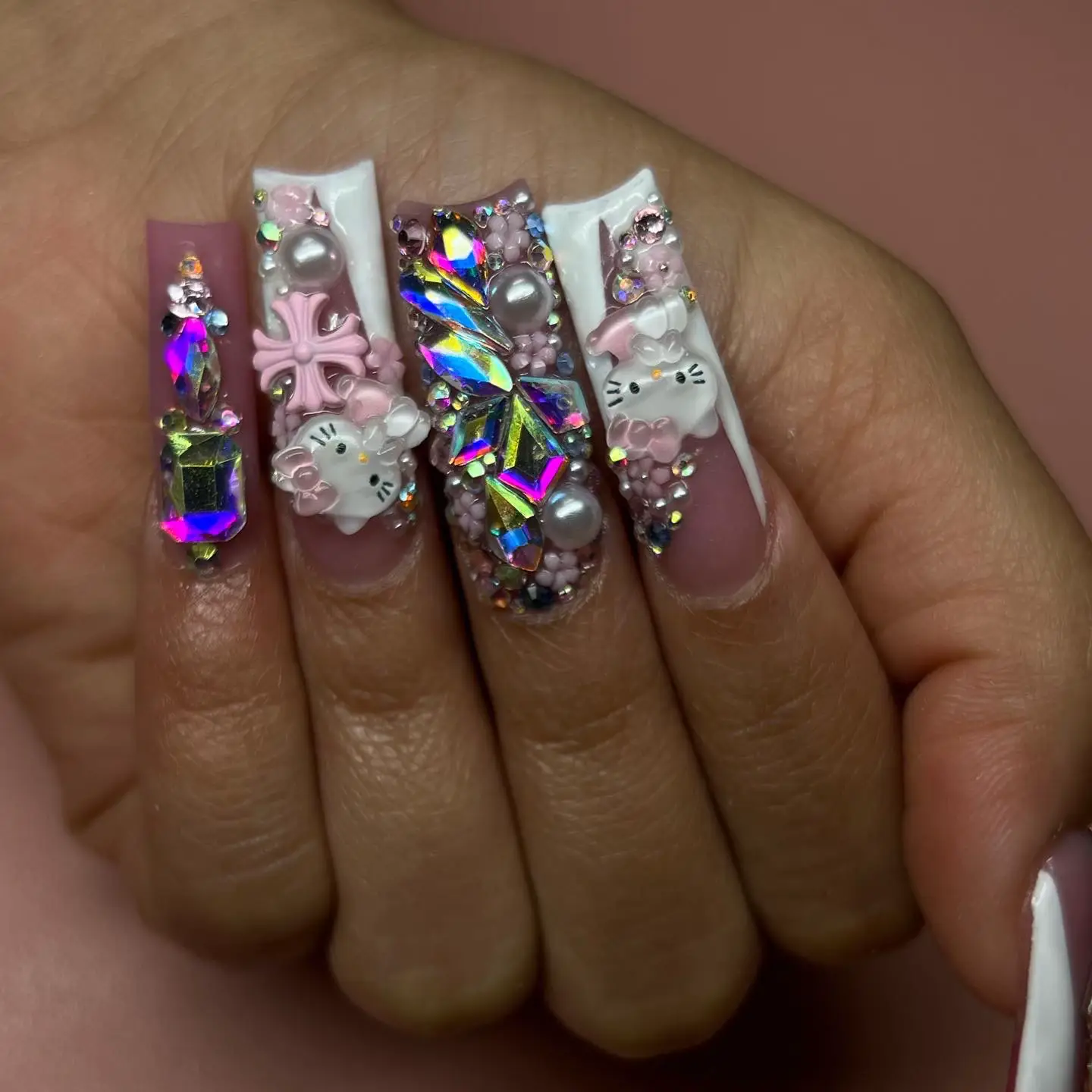 💎Bejeweled Heart on Nude Ombré Nails💎  Acrylic nails, Nails design with  rhinestones, Long acrylic nails coffin