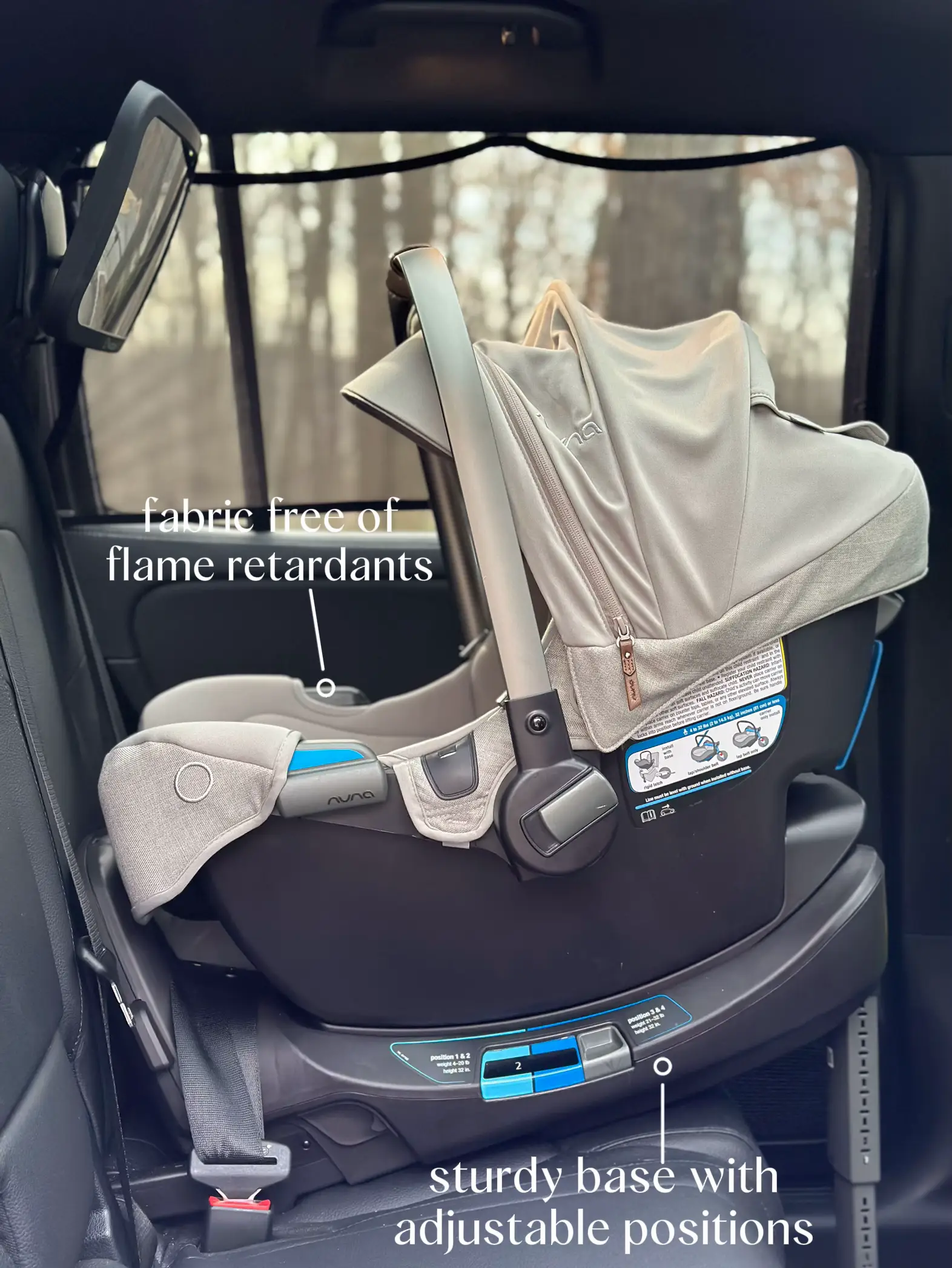  A car seat with a sturdy base and adjustable positions.