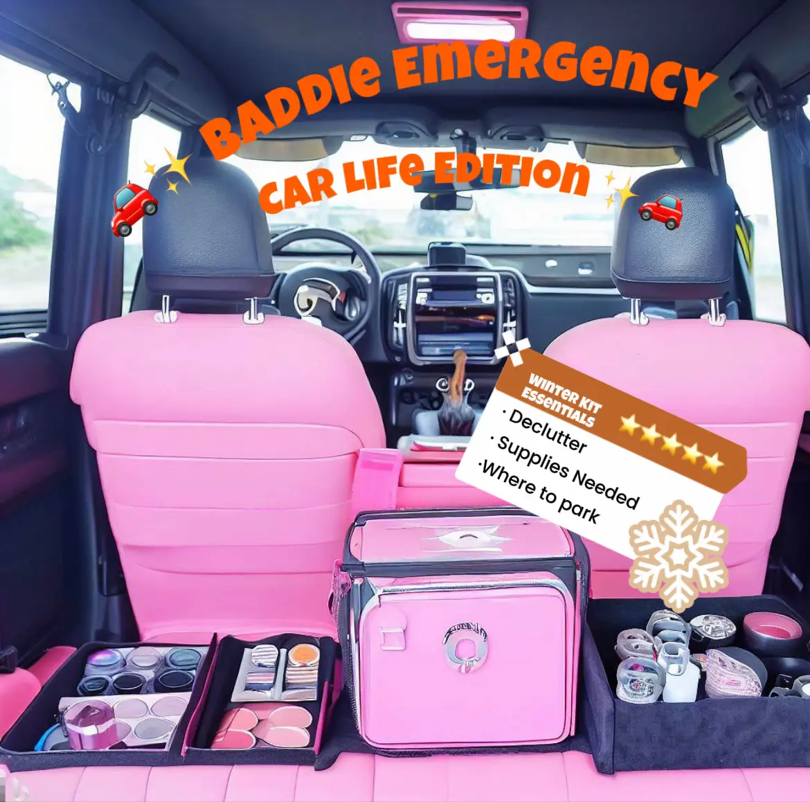 HLWDFLZ Car Roadside Emergency Kit - Pink Roadside Assistance Emergency Kit  with Jumper Cables, Auto Tool Set, Deer Whistles, Winter Car Safety
