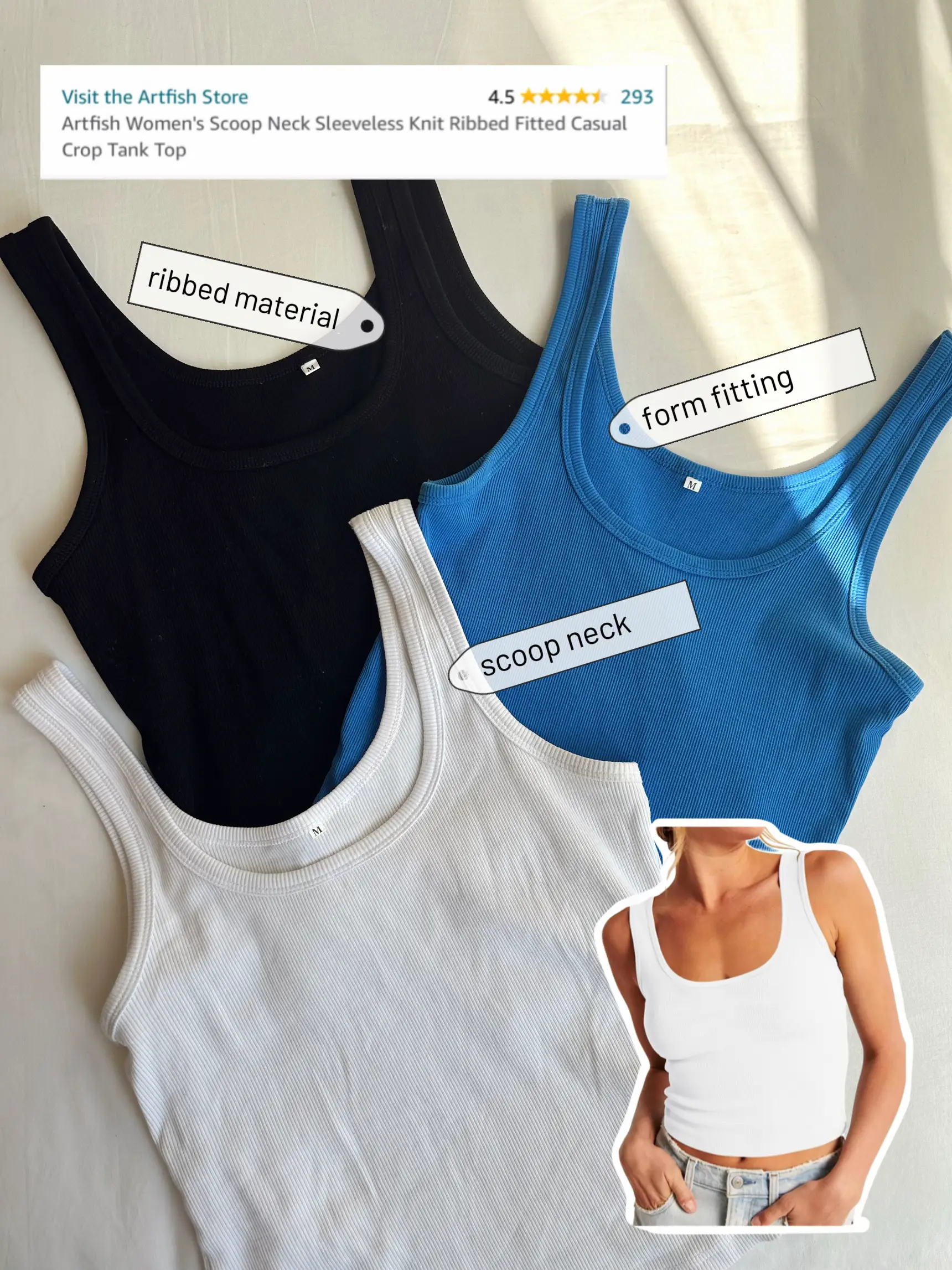 CHYRII Womens 3 Pack Summer Square Neck Workout Tops Ribbed Basic Tank Crop  Tops