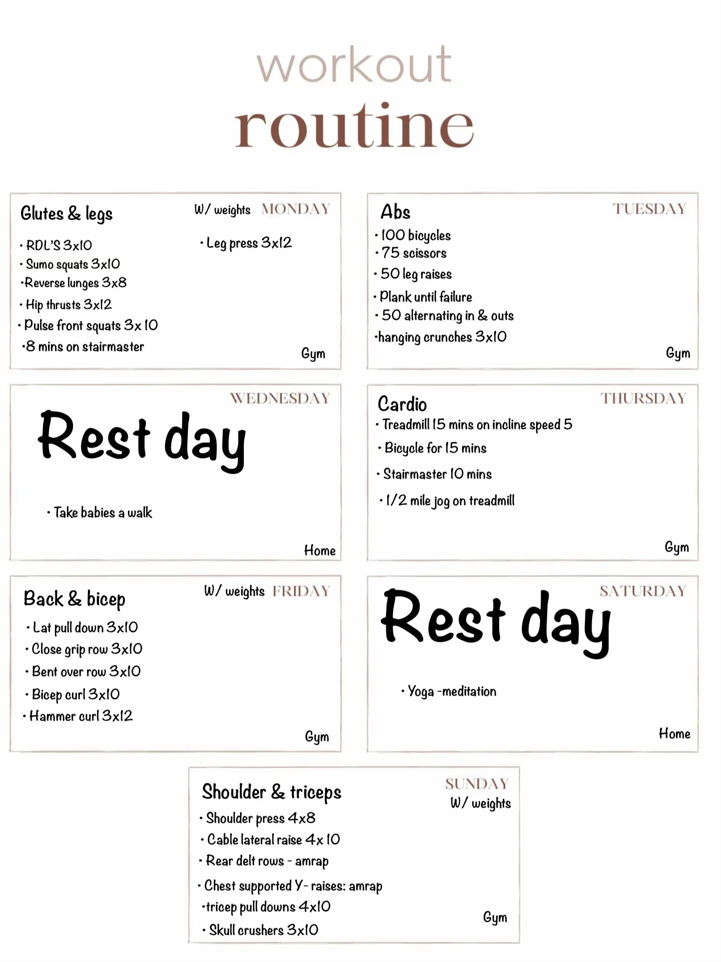 WORKOUT SCHEDULE FOR BEGINNERS 🏋️‍♀️⚡️