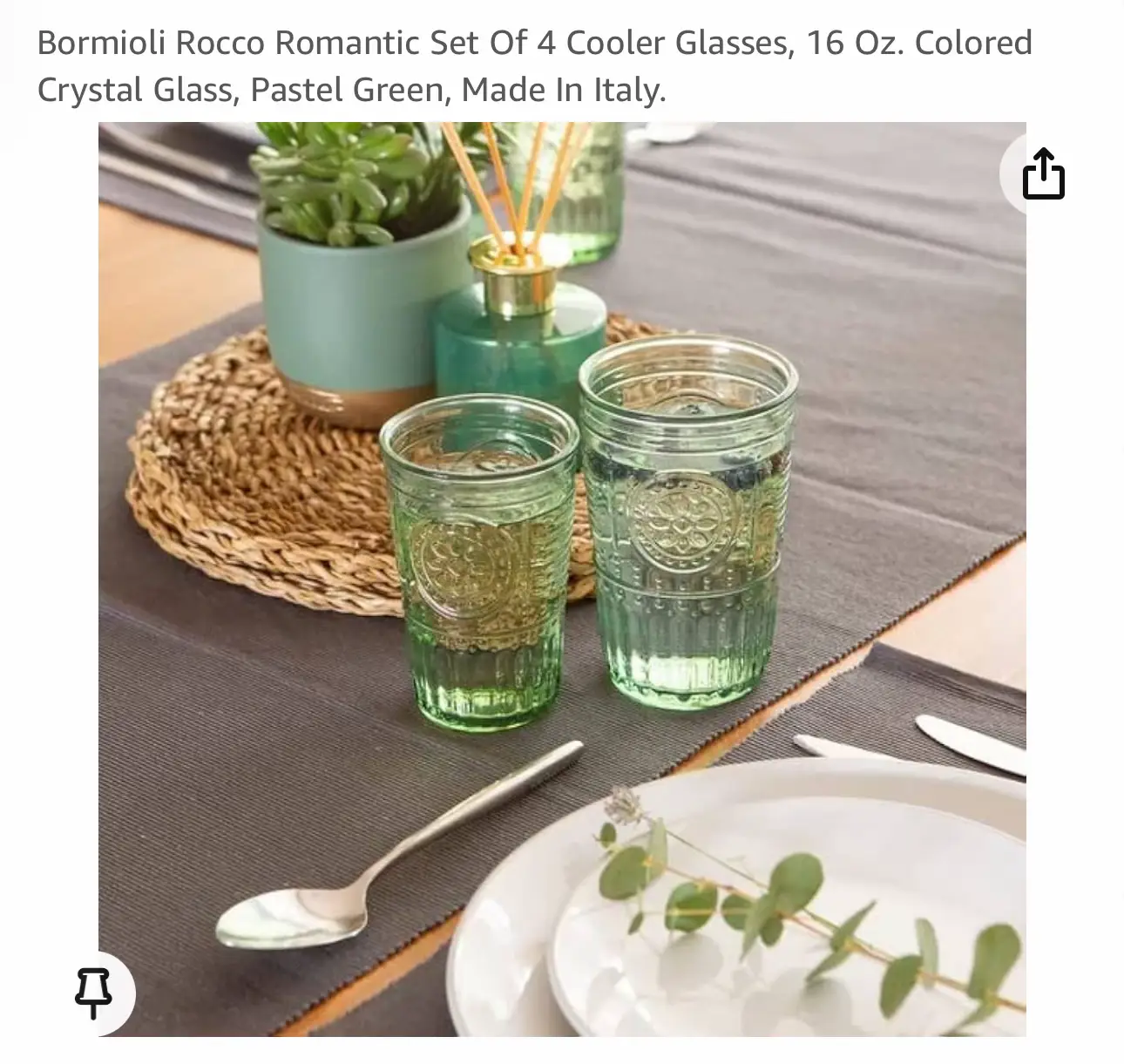Bormioli Rocco Romantic Set Of 6 Cooler Glasses, 16 Oz. Colored Crystal  Glass, Pastel Green, Made In Italy 