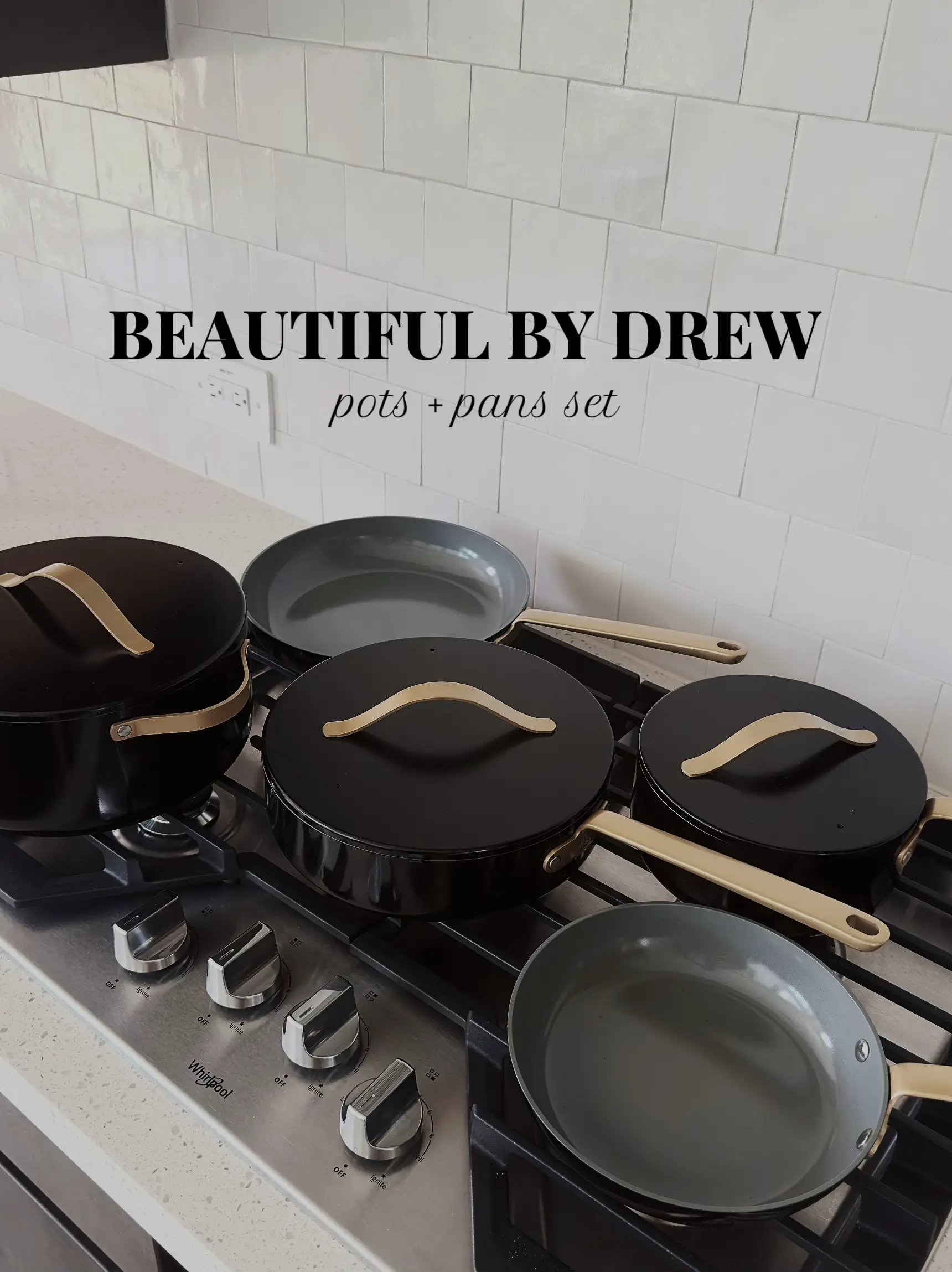 Beautiful 12pc Ceramic Non-Stick Cookware Set, Black Sesame by Drew  Barrymore
