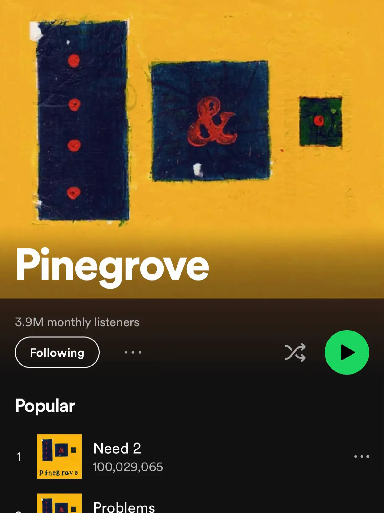  A list of music with the words "Pinegrove" and "Need 2 1 100,029,65" at the top.