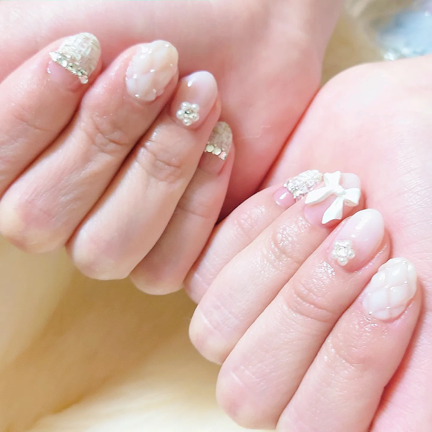 05))バタフライ フレンチガーリー ブライダルネイル 埋めつくし ネイル