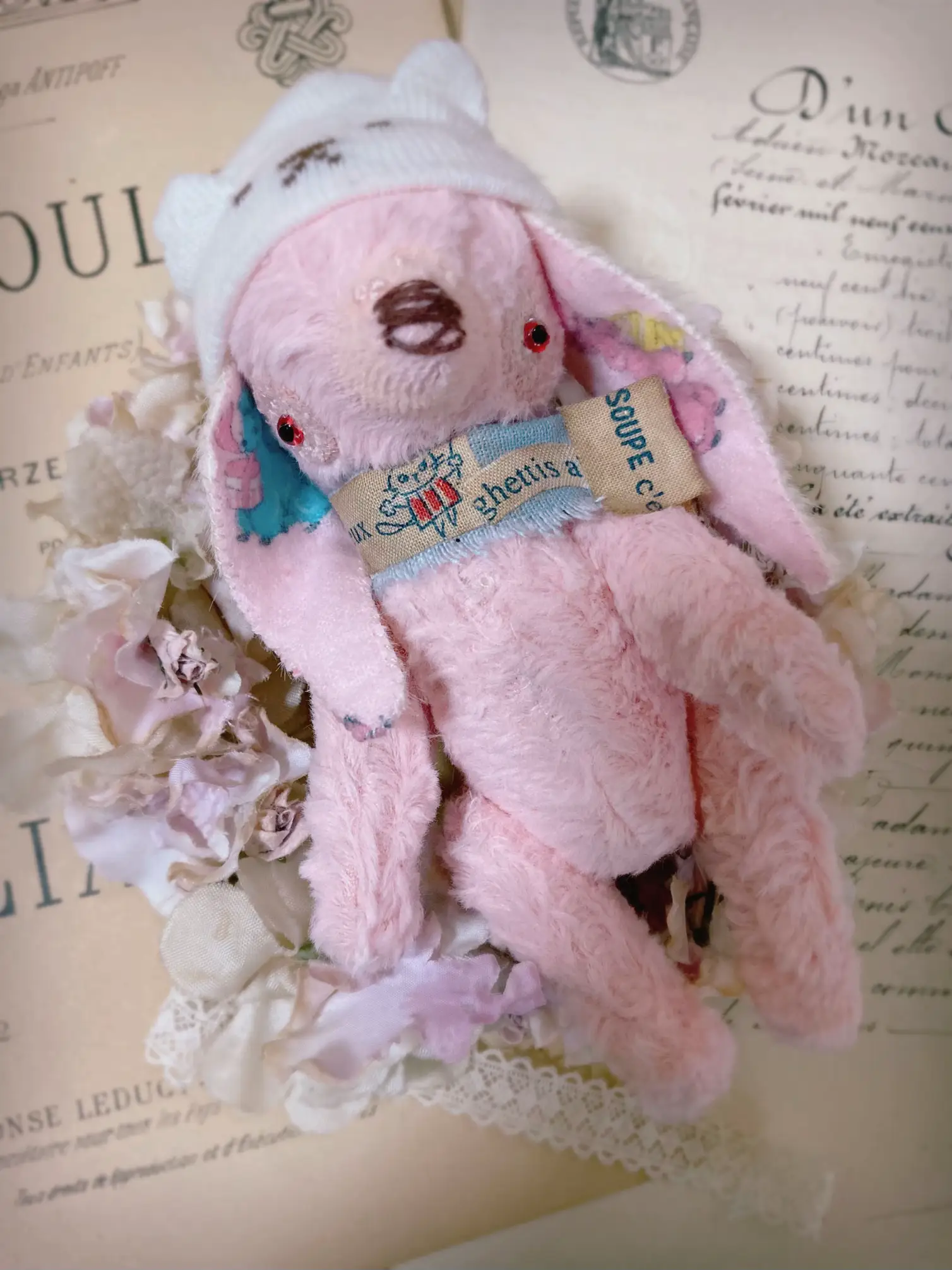 ハンドメイド ぬいぐるみ ふんわりピンクのたれみみうさぎ ハンドメイド ぬいぐるみ ふんわりピンクのたれみみうさぎ