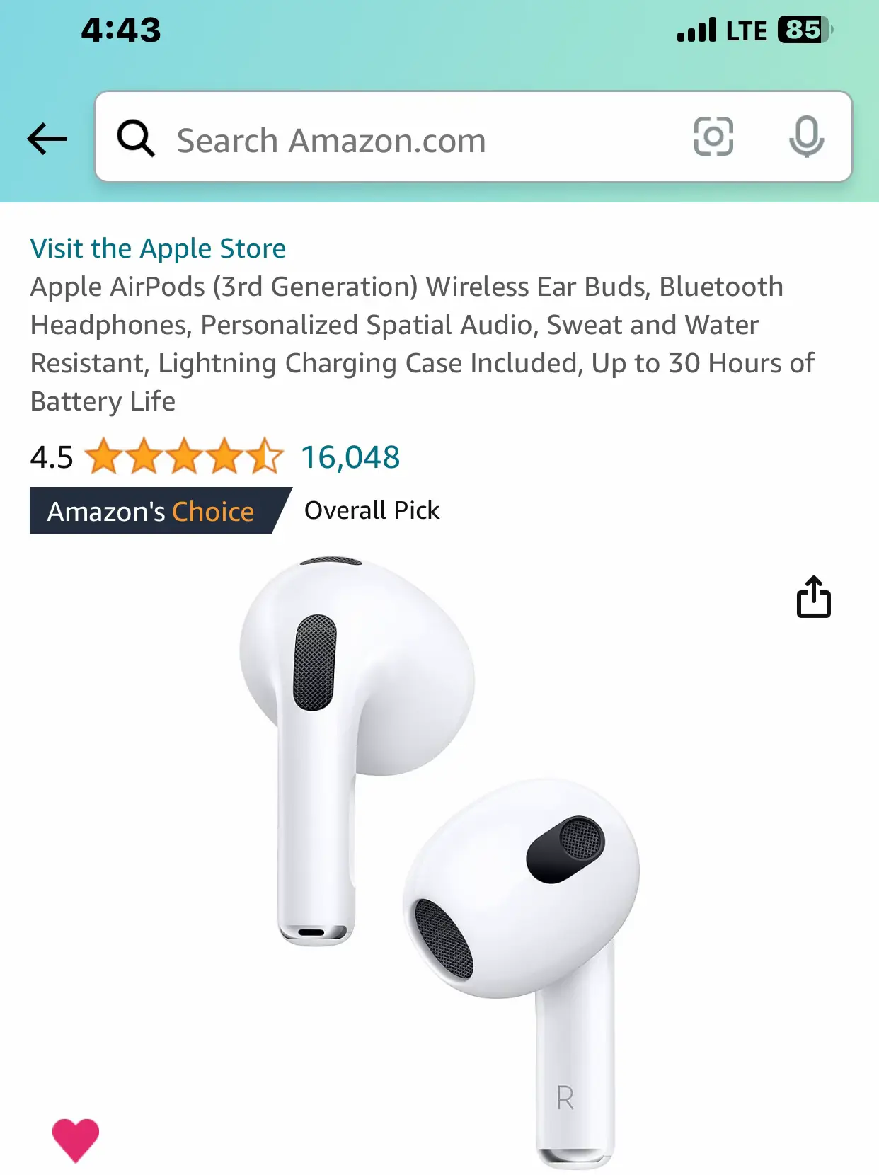 Apple AirPods (3rd Generation) Wireless Ear Buds, Bluetooth Headphones,  Personalized Spatial Audio, Sweat and Water Resistant, Lightning Charging  Case
