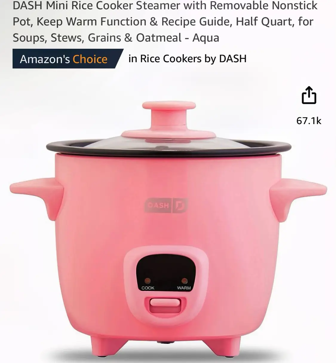 DASH Mini Rice Cooker Steamer with Removable Nonstick Pot, Keep Warm  Function & Recipe Guide, Half Quart, for Soups, Stews, Grains & Oatmeal -  Pink