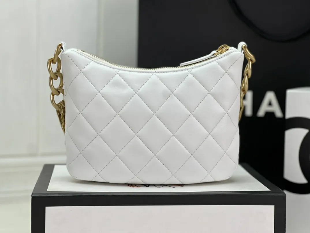 Chanel White Quilted Lambskin Leather Love Me Tender Hobo Shoulder
