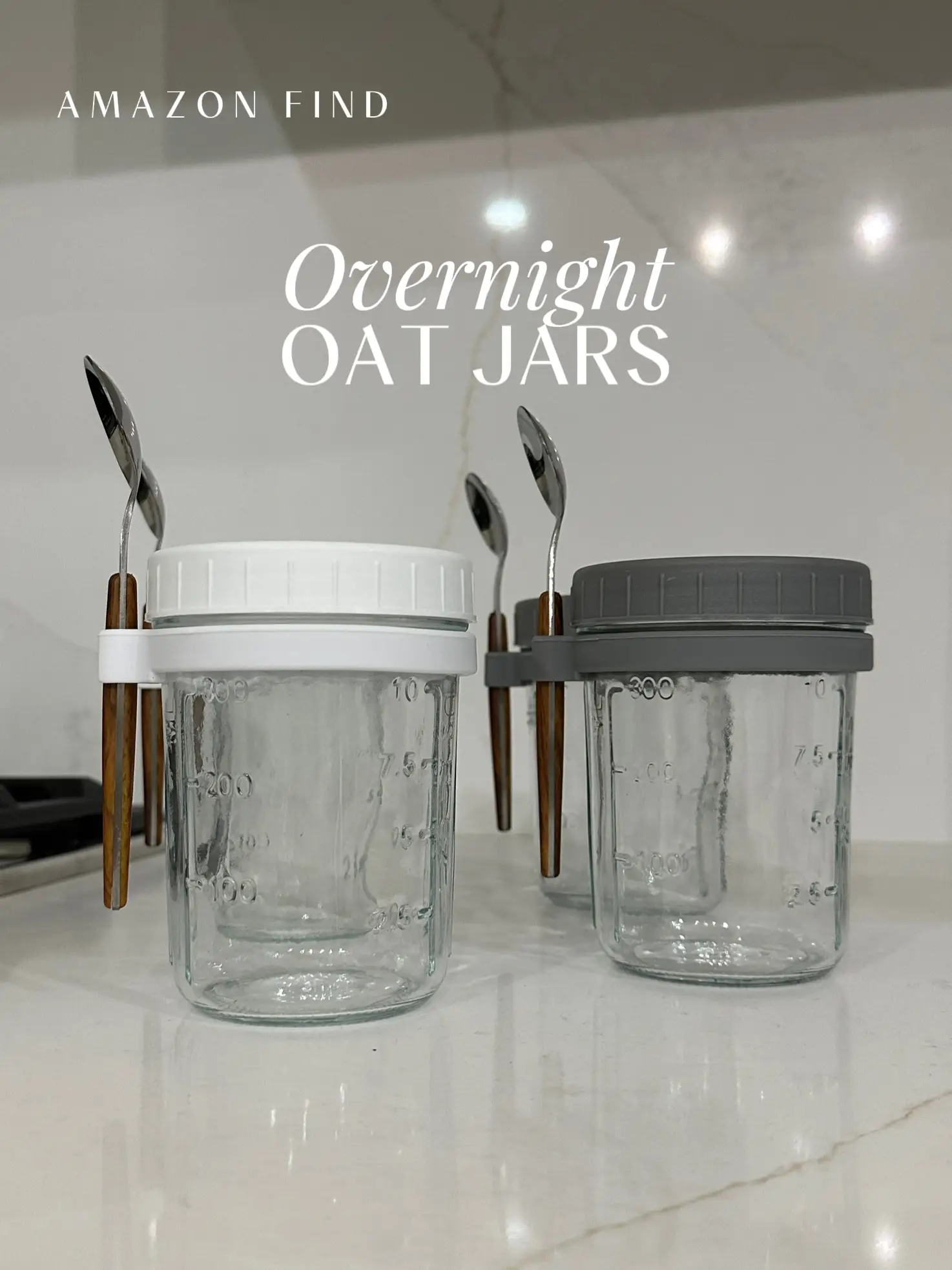 4Pack Overnight Oats Jar Glass With Lids And Spoons, Reusable