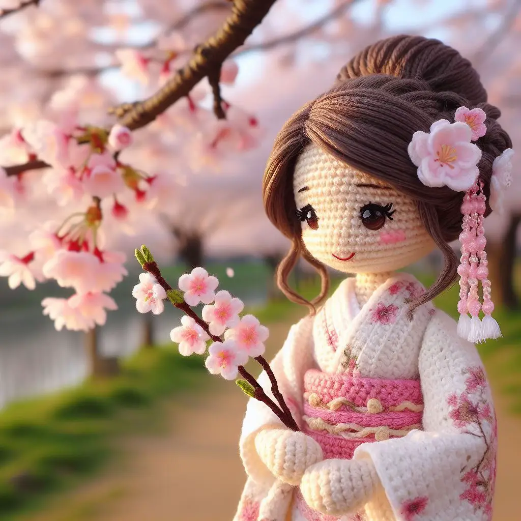 春の桜舞い、和服の少女が手編みの花飾り | Toy Rubyが投稿したフォト