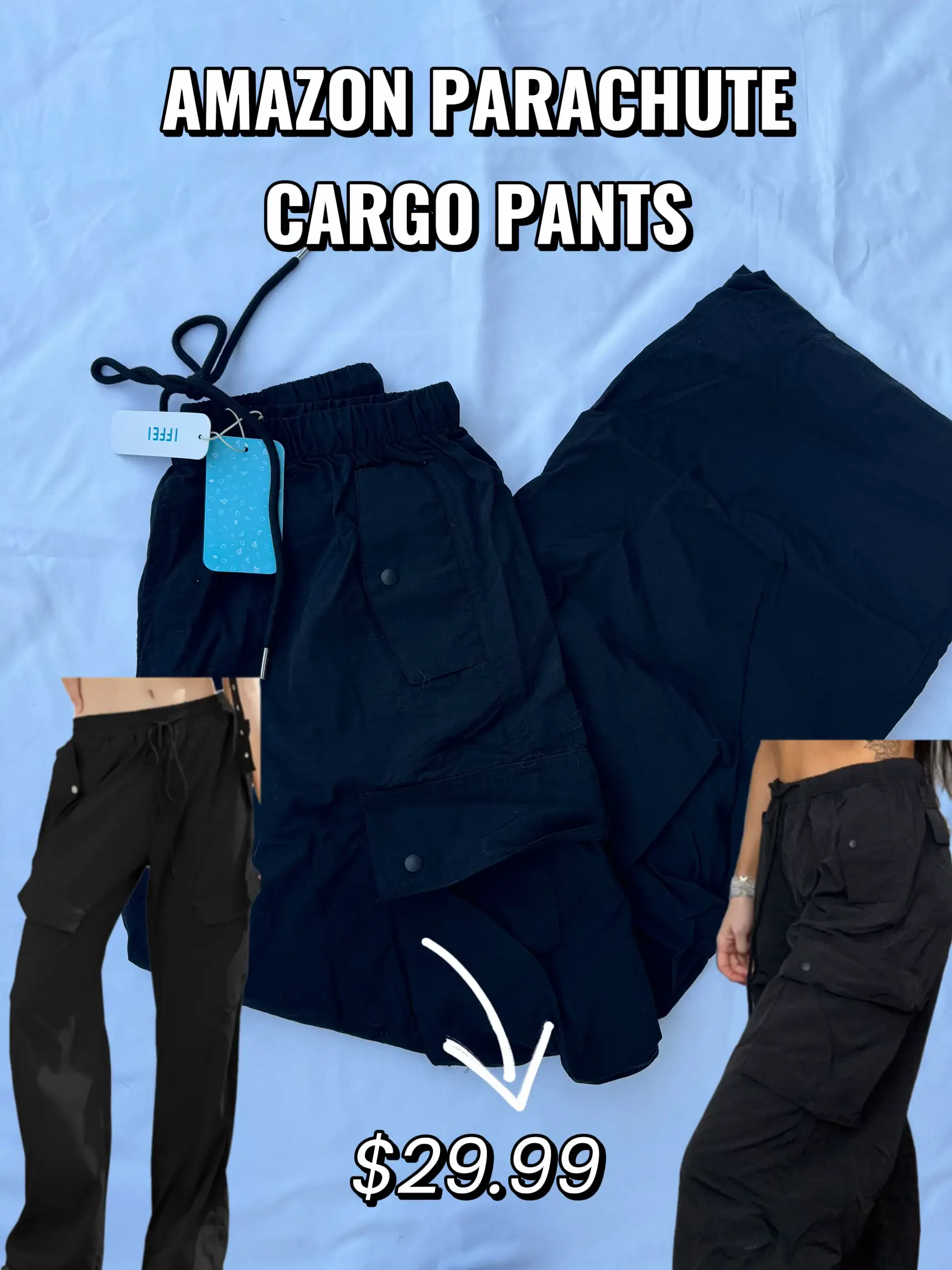 Girls Self Textured Cotton Black Parachute Cargo Trousers