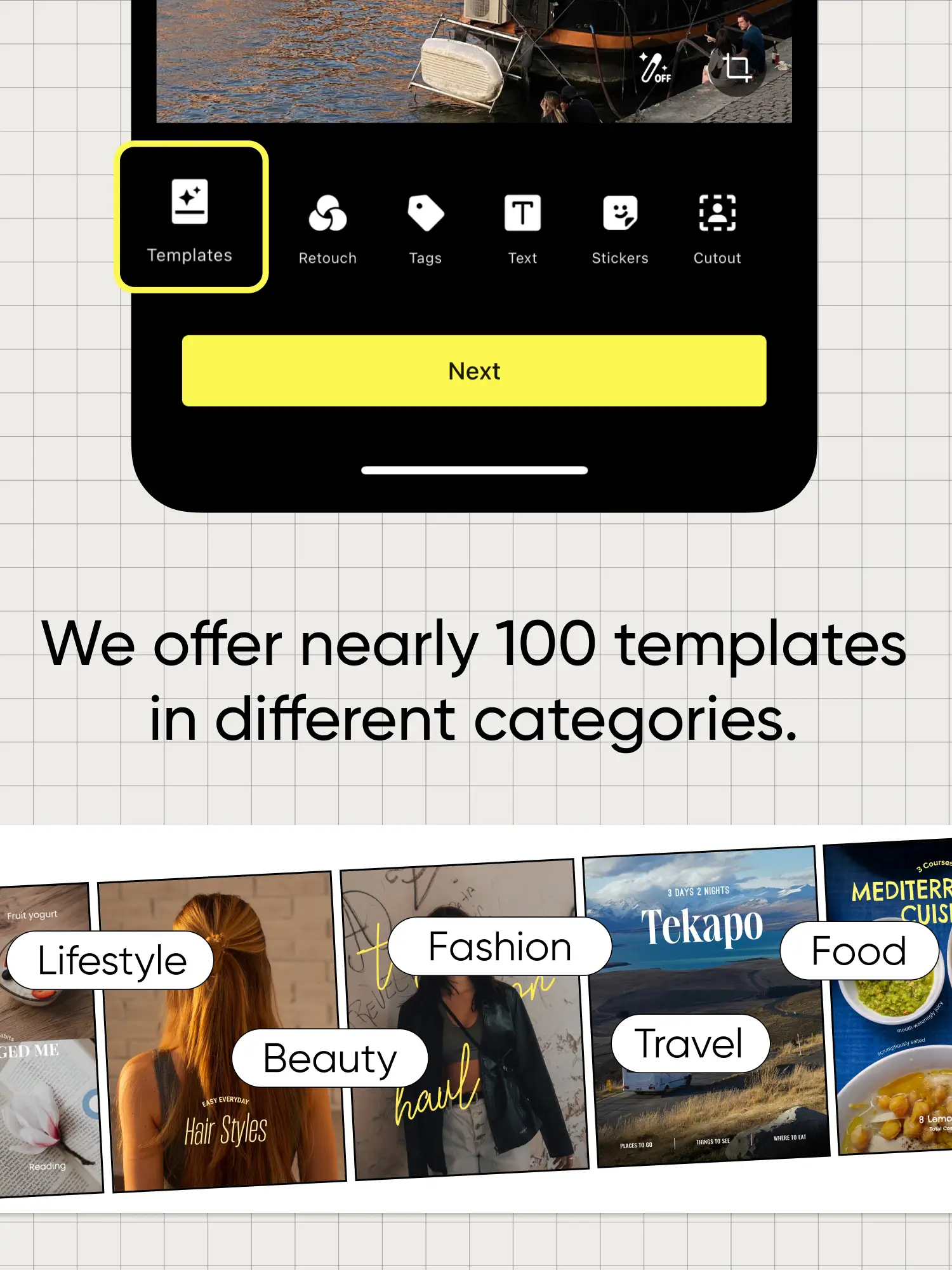  A list of different categories of templates.