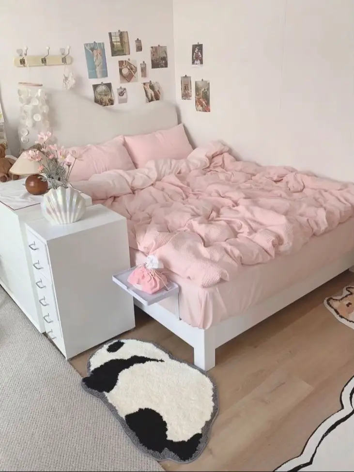 Aesthetic pink deals and white bedroom