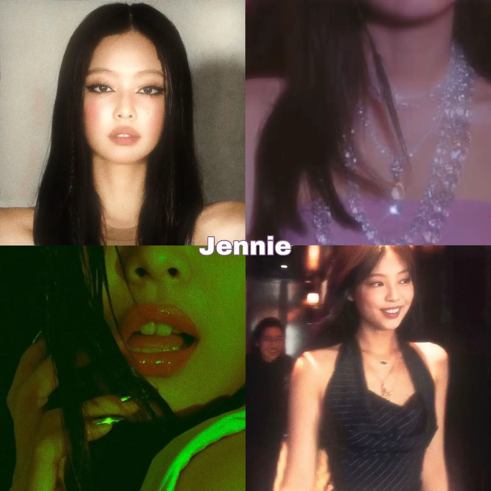  A collage of four pictures of Jennie.