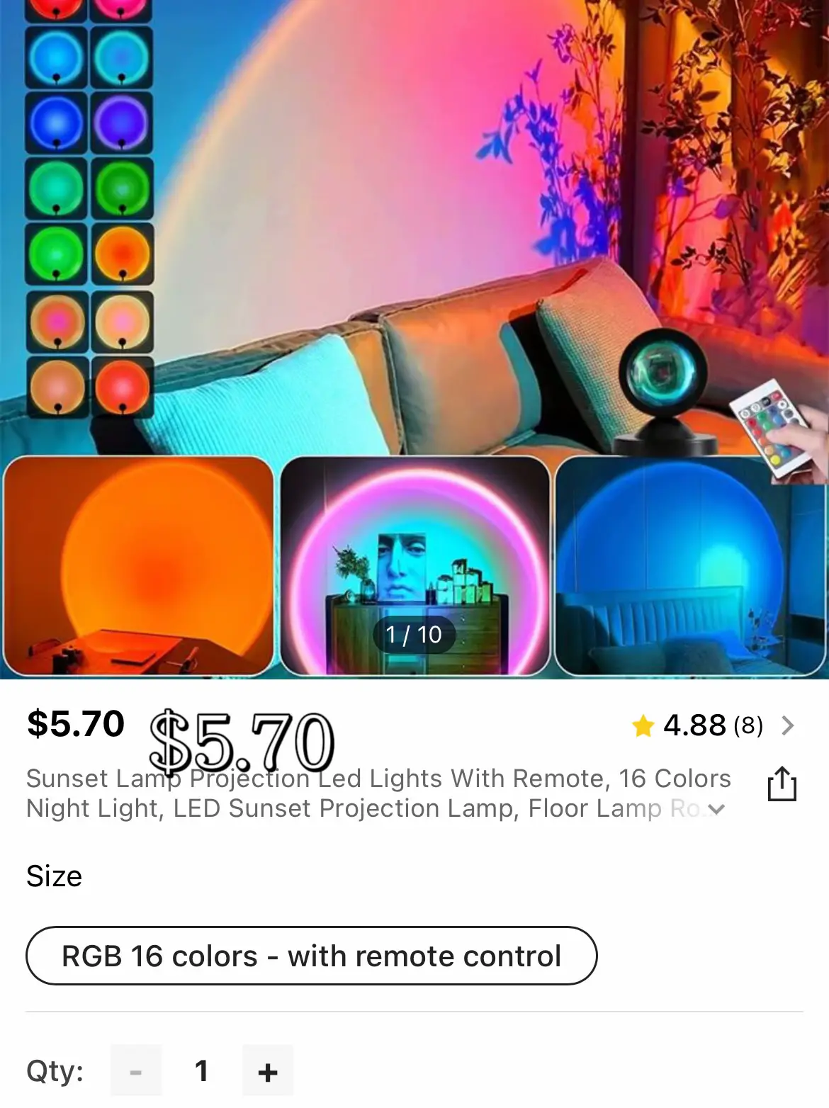  ABSIYA Sunset Lamp - 10 Colors Changing Projector LED