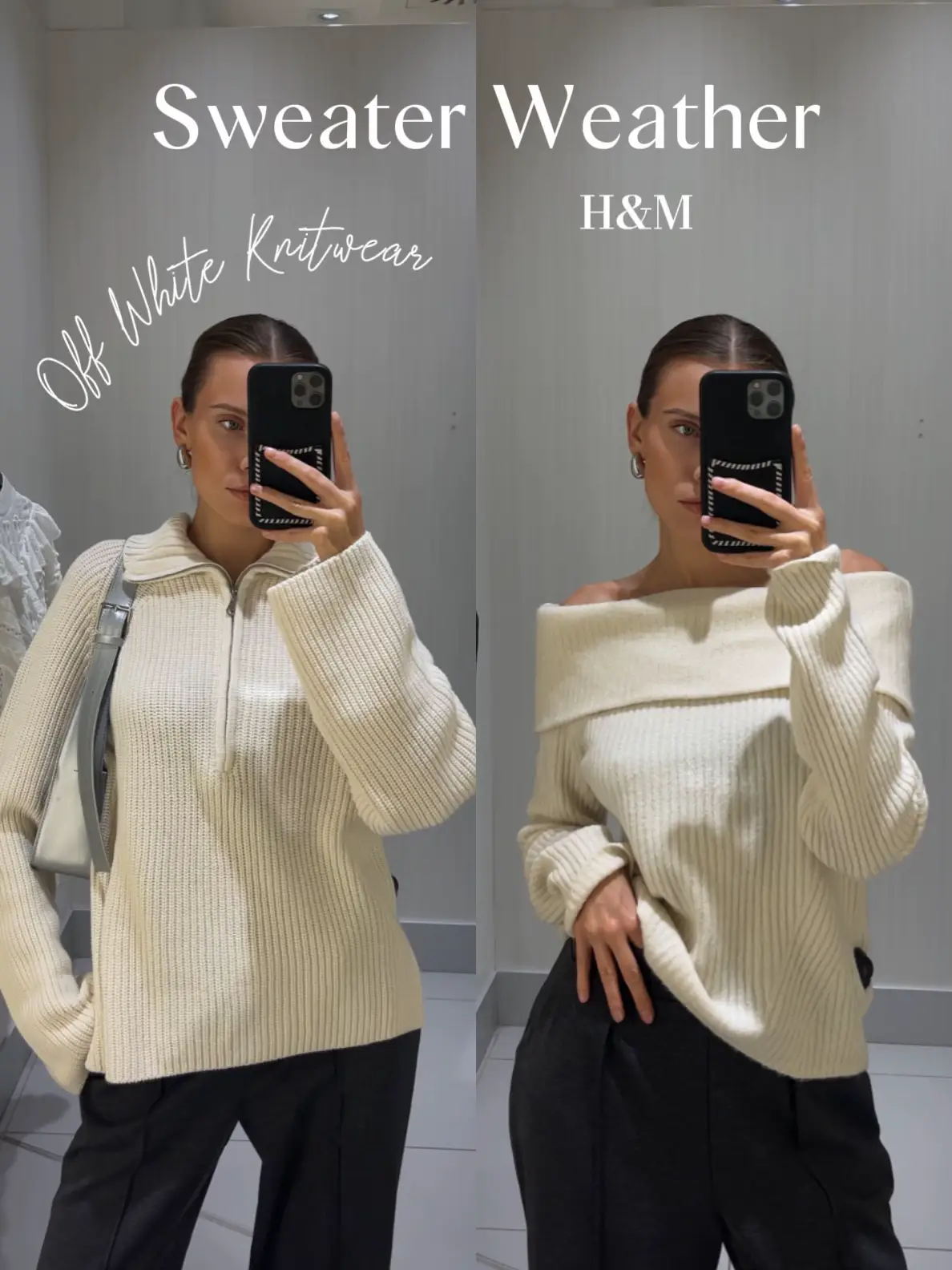 H&M texture classic black white Knit Cardigan sweater &