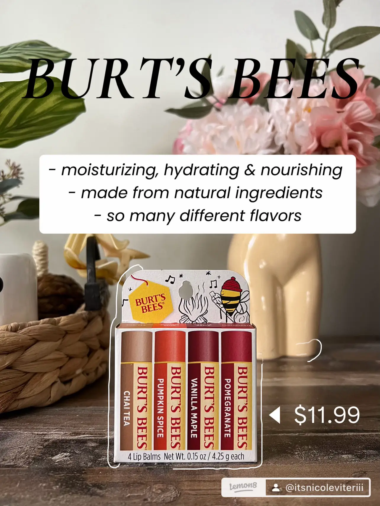 Burts Bees 100% Natural Moisturizing Lip Balm, Winter Variety Pack, Chai  Tea, Pumpkin Spice, Vanilla
