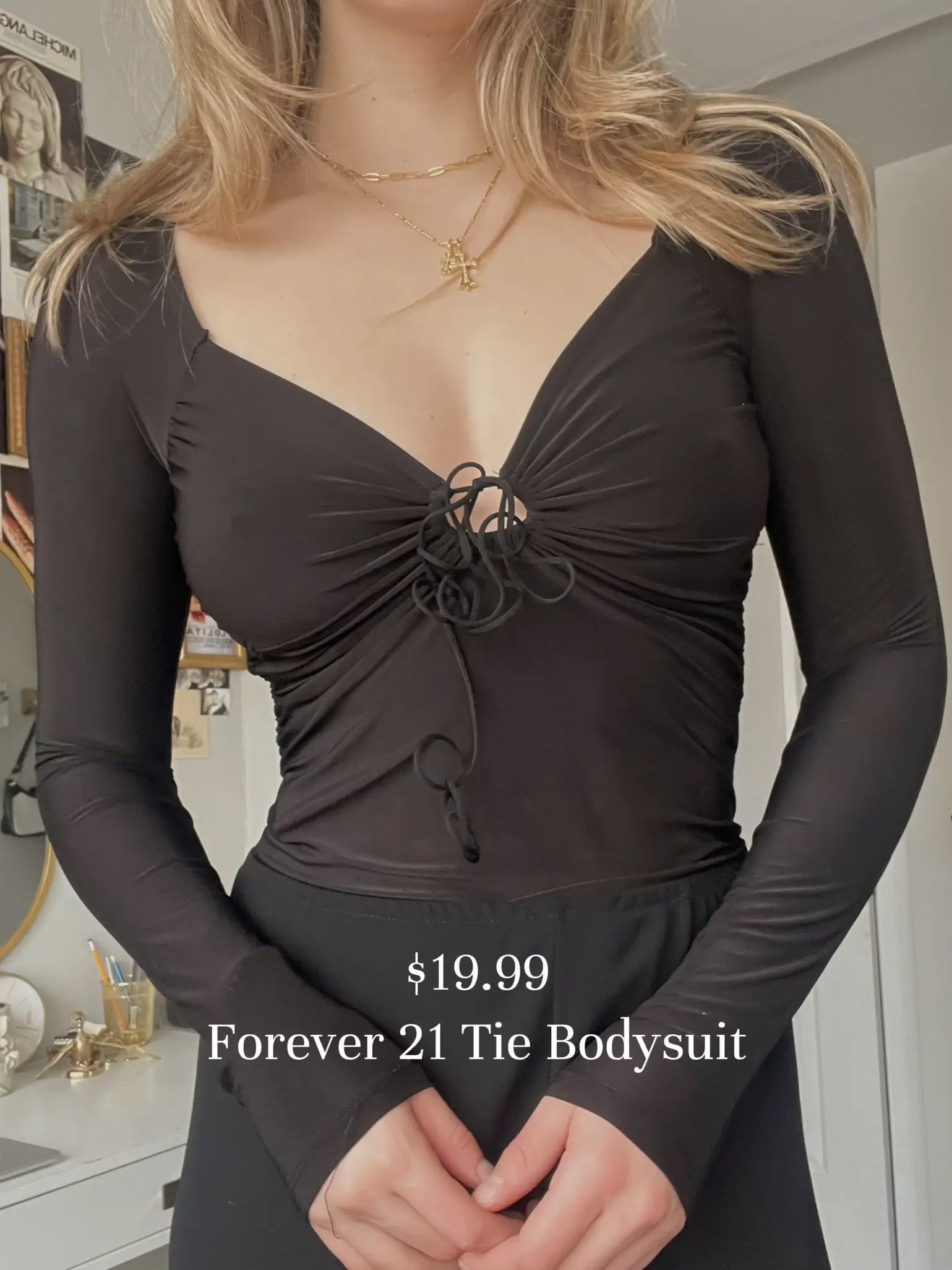 Forever 21 Women's Rhinestone Fringe Bodysuit in Black, 3X