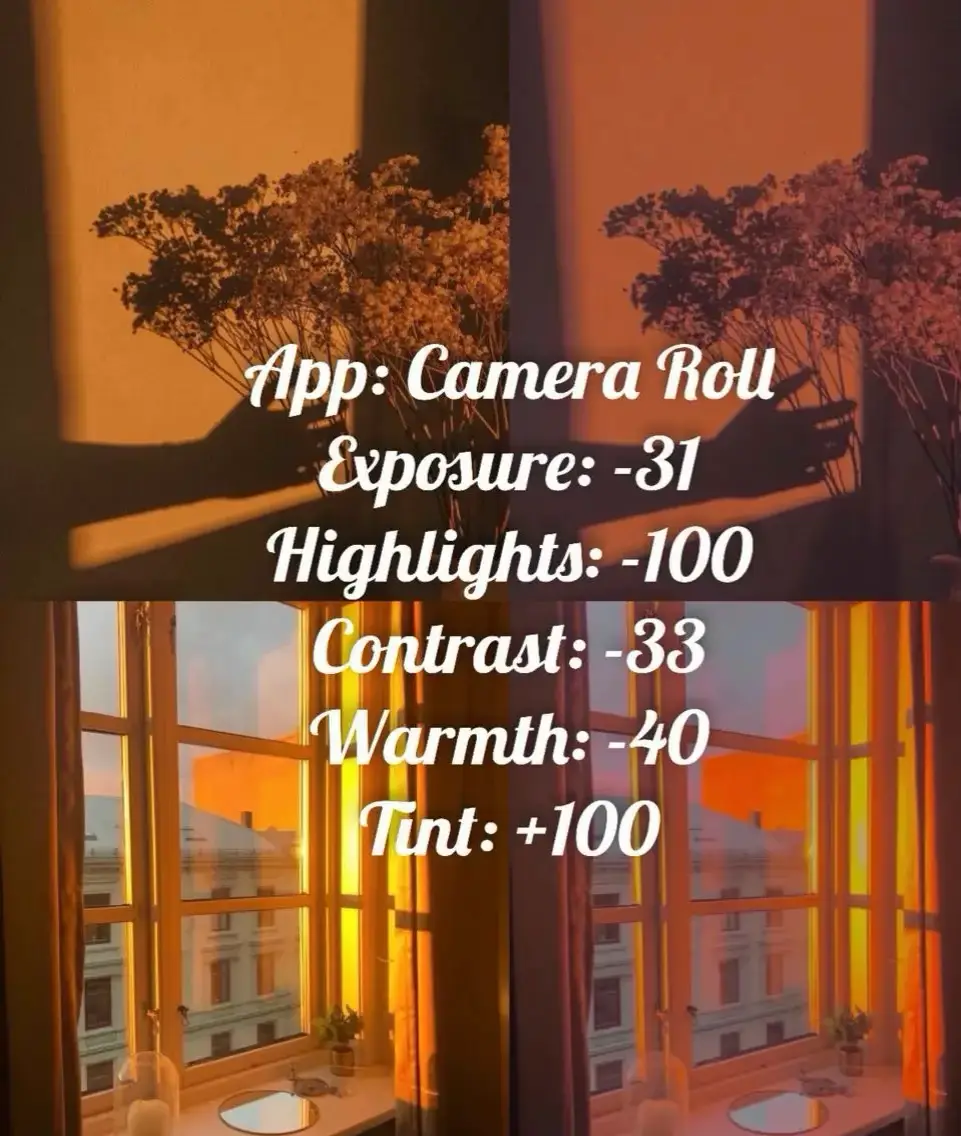 A list of settings for a camera roll.