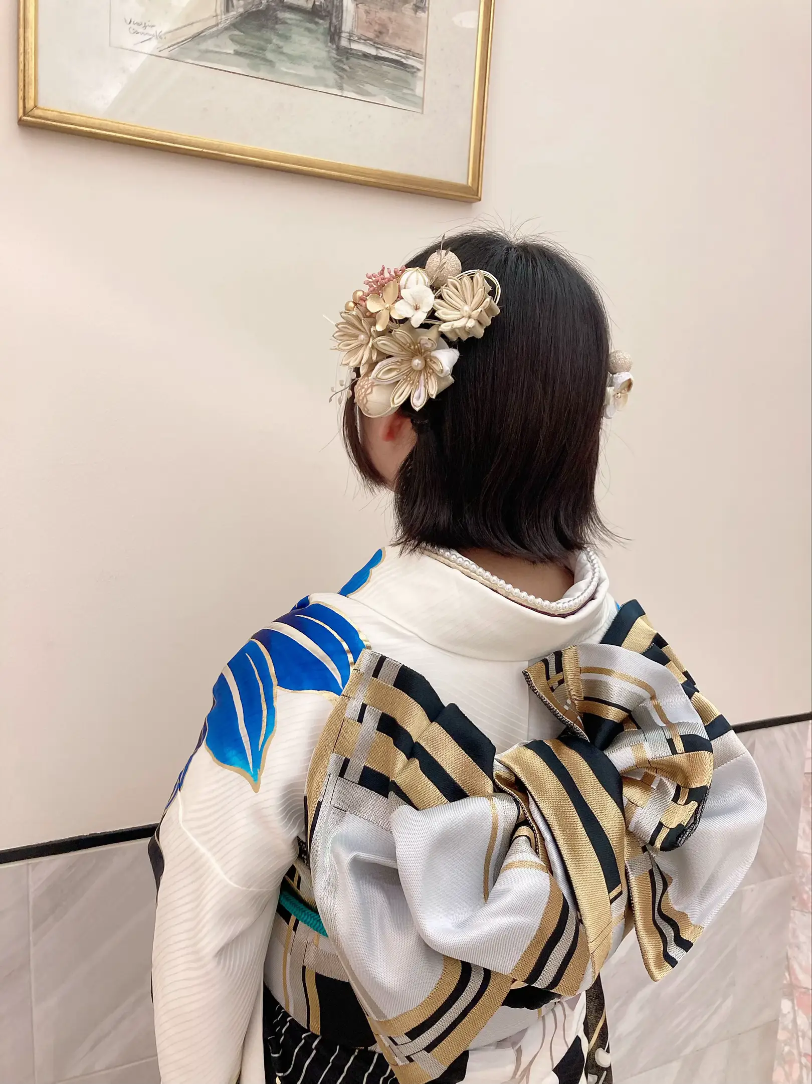 美品 レトロ 7歳 祝い着 帯 しごきあり（シミあり） 名乗っ 