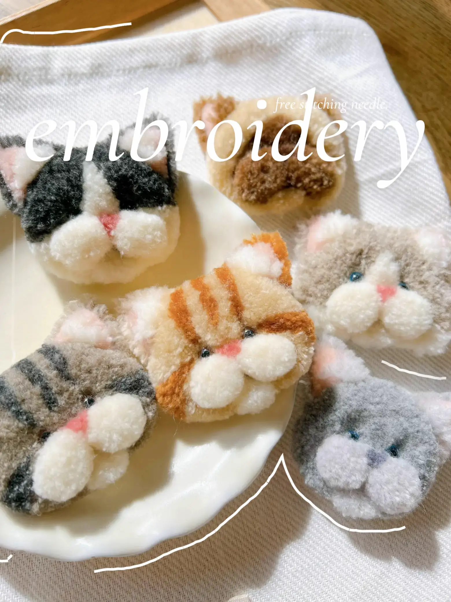 新作】毛糸?で作る、モコモコな猫ちゃんブローチ? | bom bomが投稿 