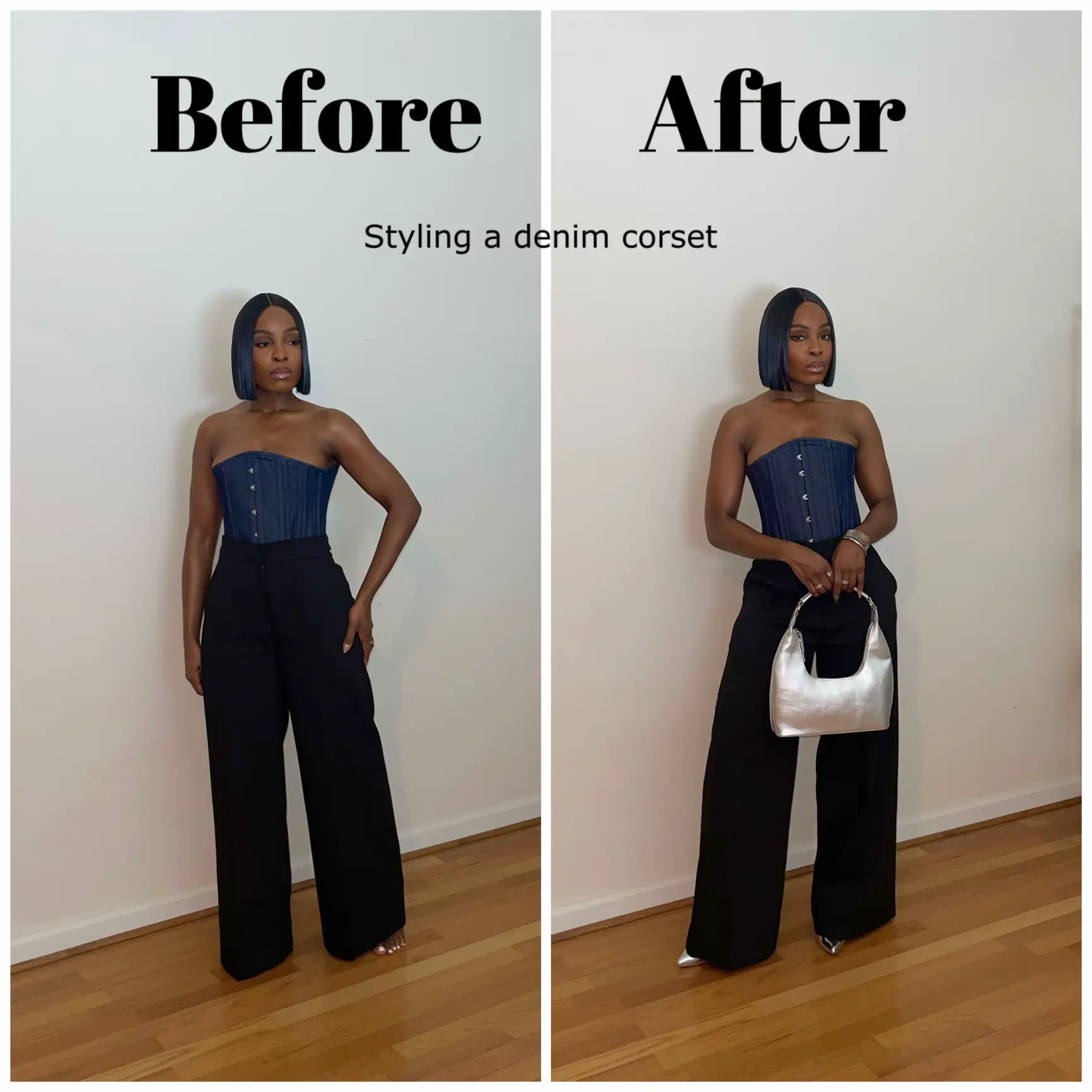 ZARA denim corset  no sew DIY + outfit ideas 