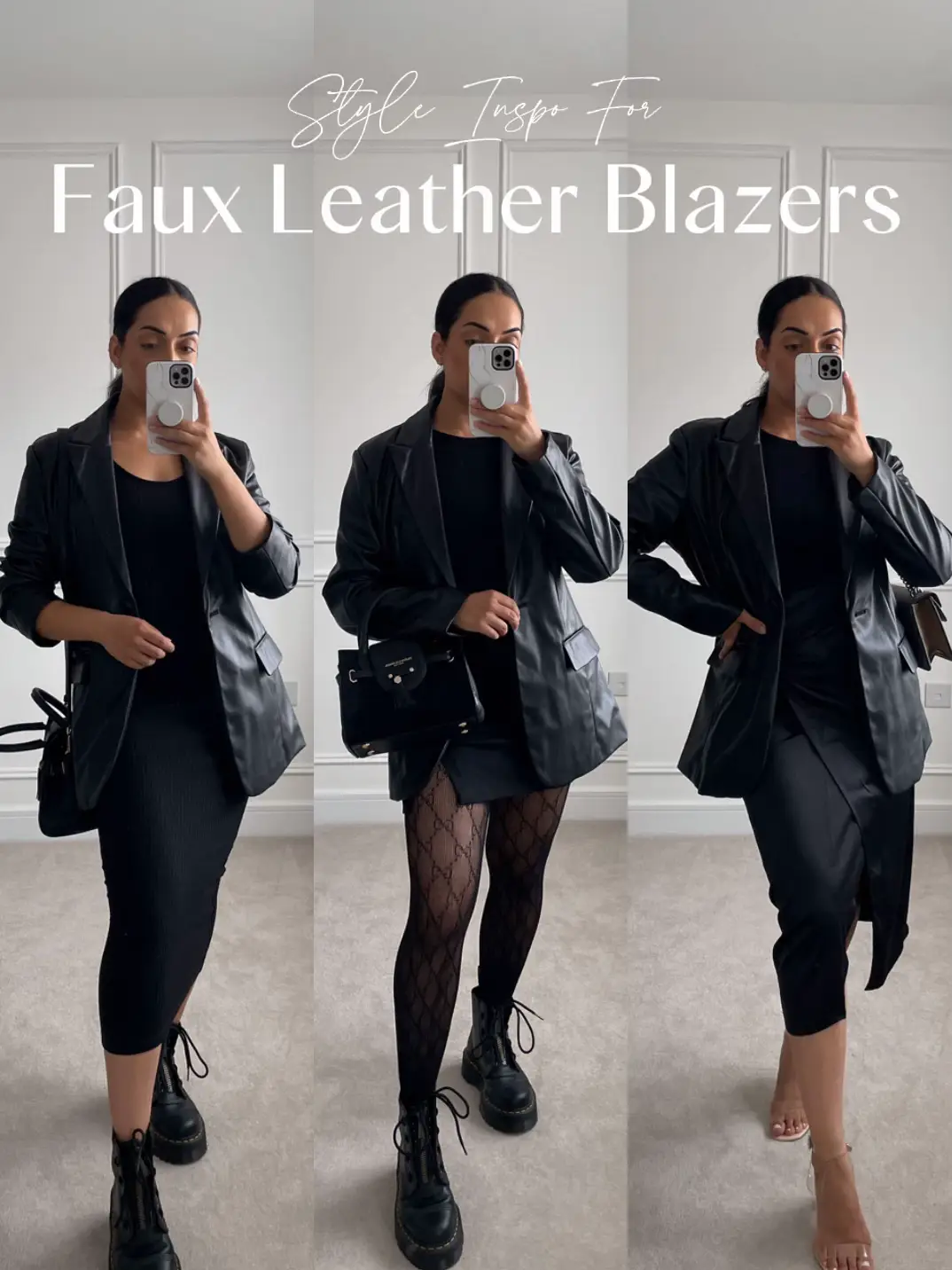 Faux leather blazer outfits - Lemon8 Search