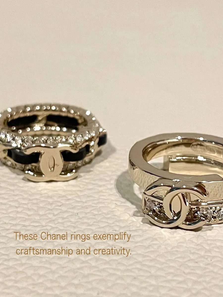 Chanel ring CC black metal rhinestones - Vintage Lux