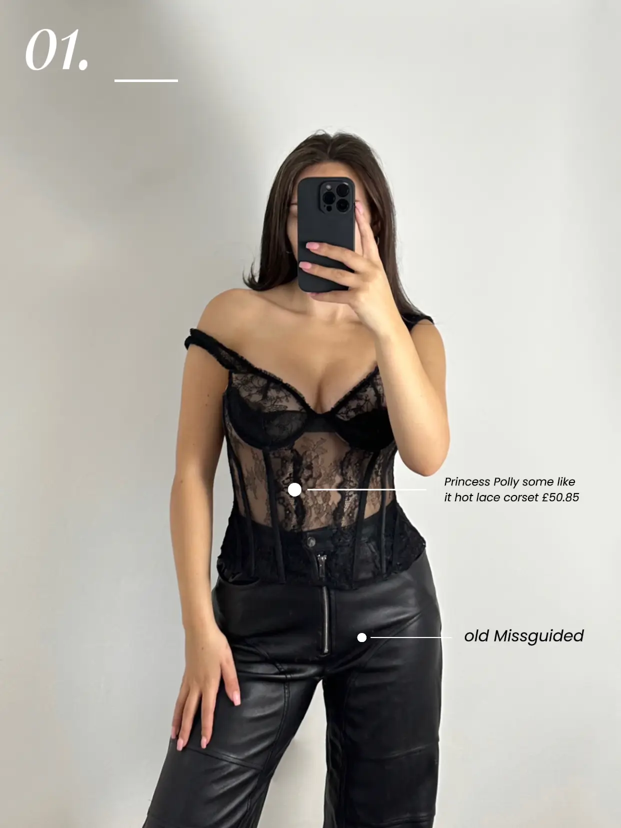 Black Woven Structured Lace Up Corset Crop Top worn by Kat