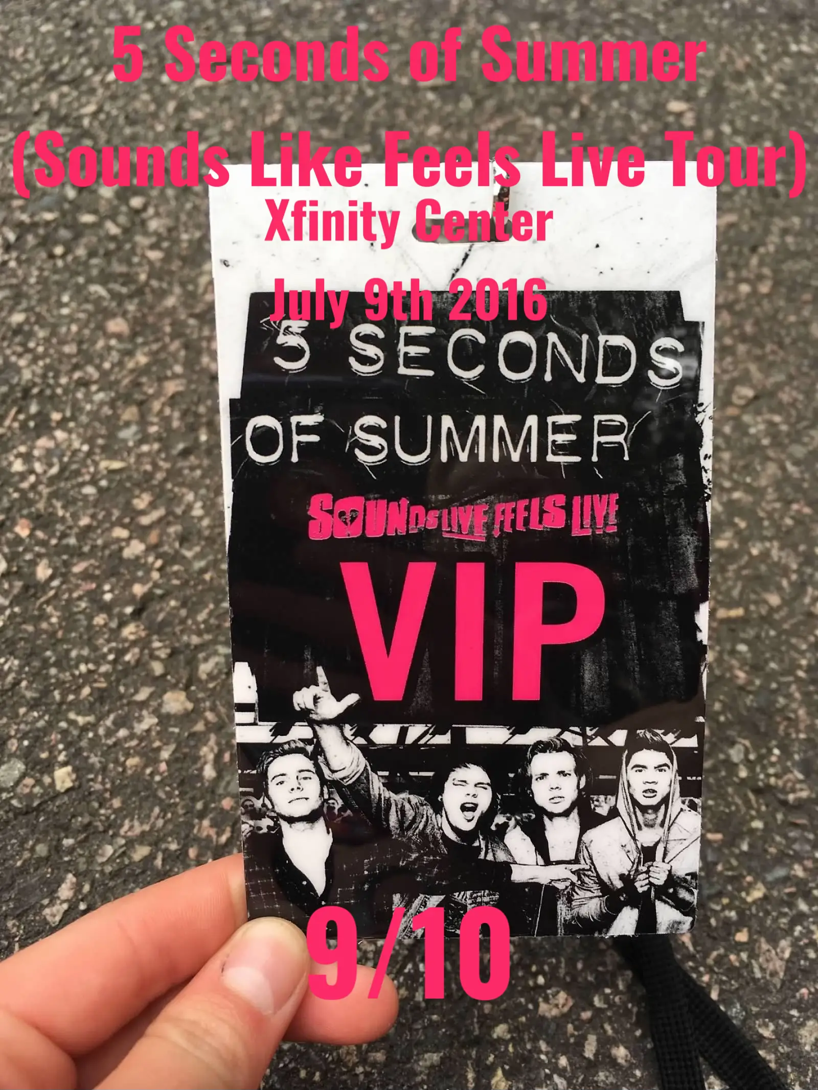  A person is holding a VIP ticket for 5 Seconds of Summer