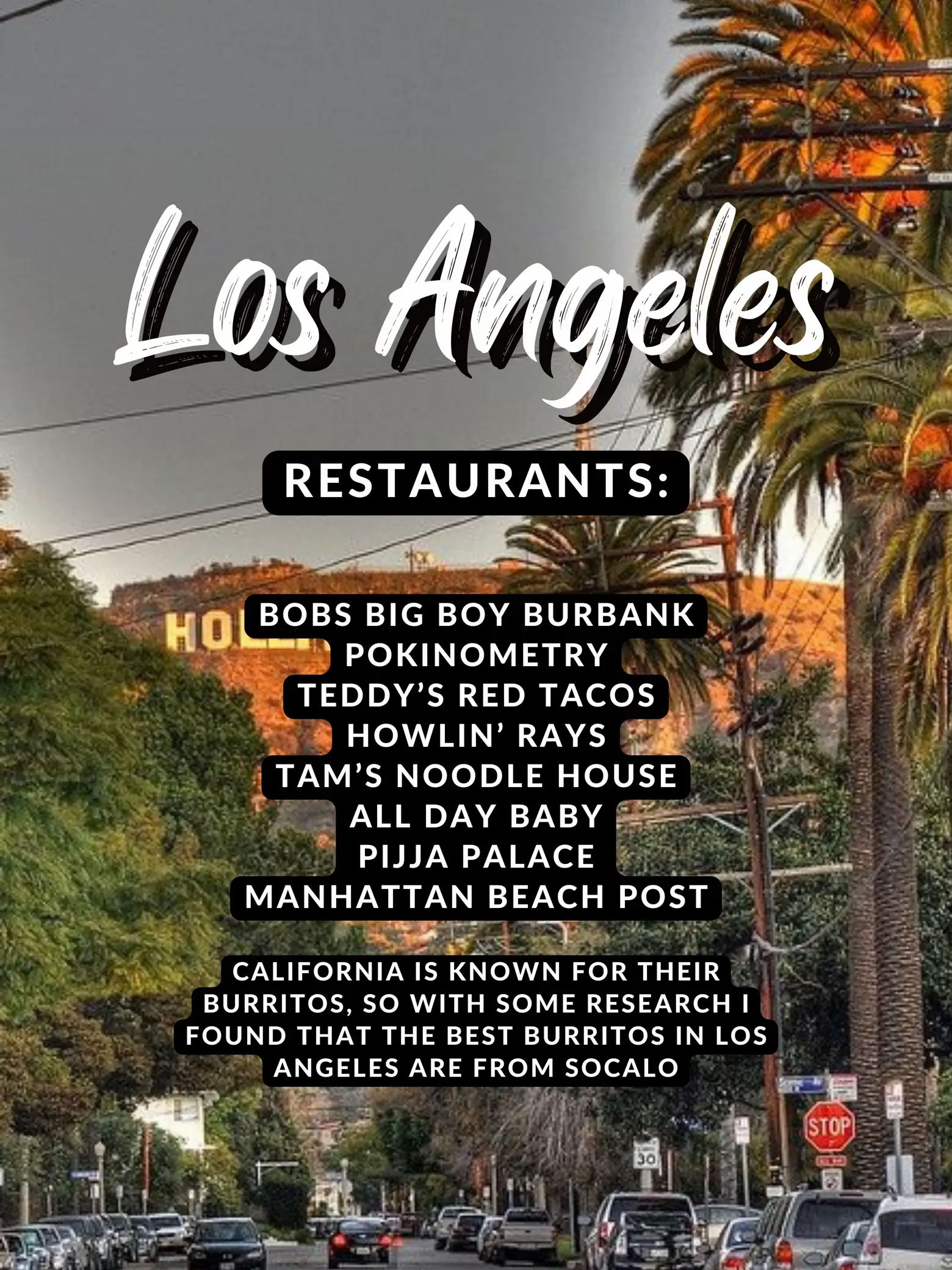  A list of restaurants in Los Angeles.