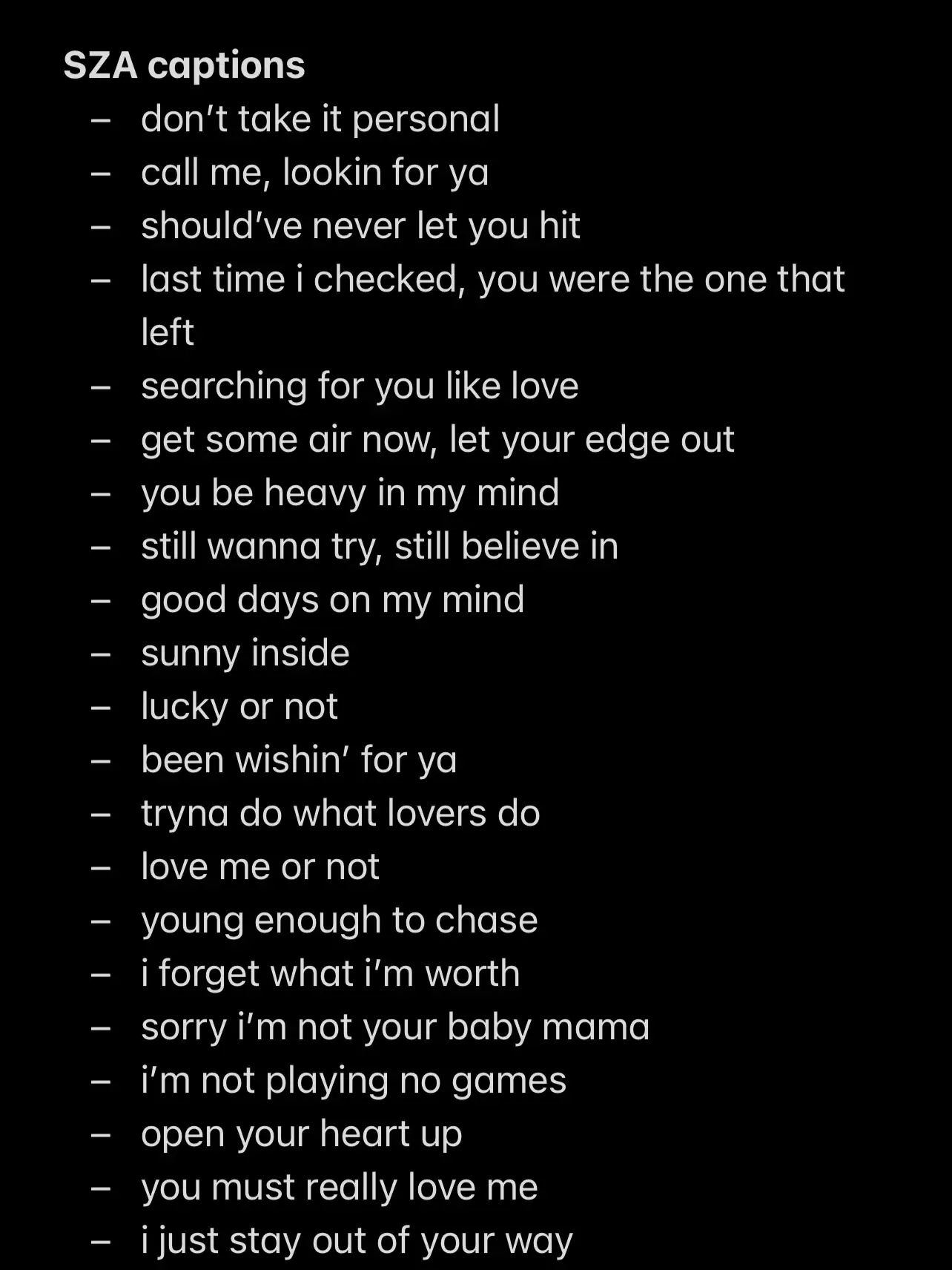  A list of lyrics for a song