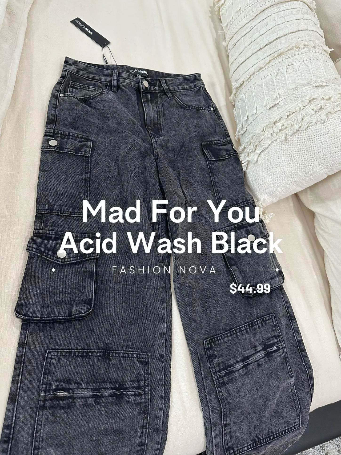 Mad For You Cargo Jeans - Acid Wash Black, Fashion Nova, Jeans