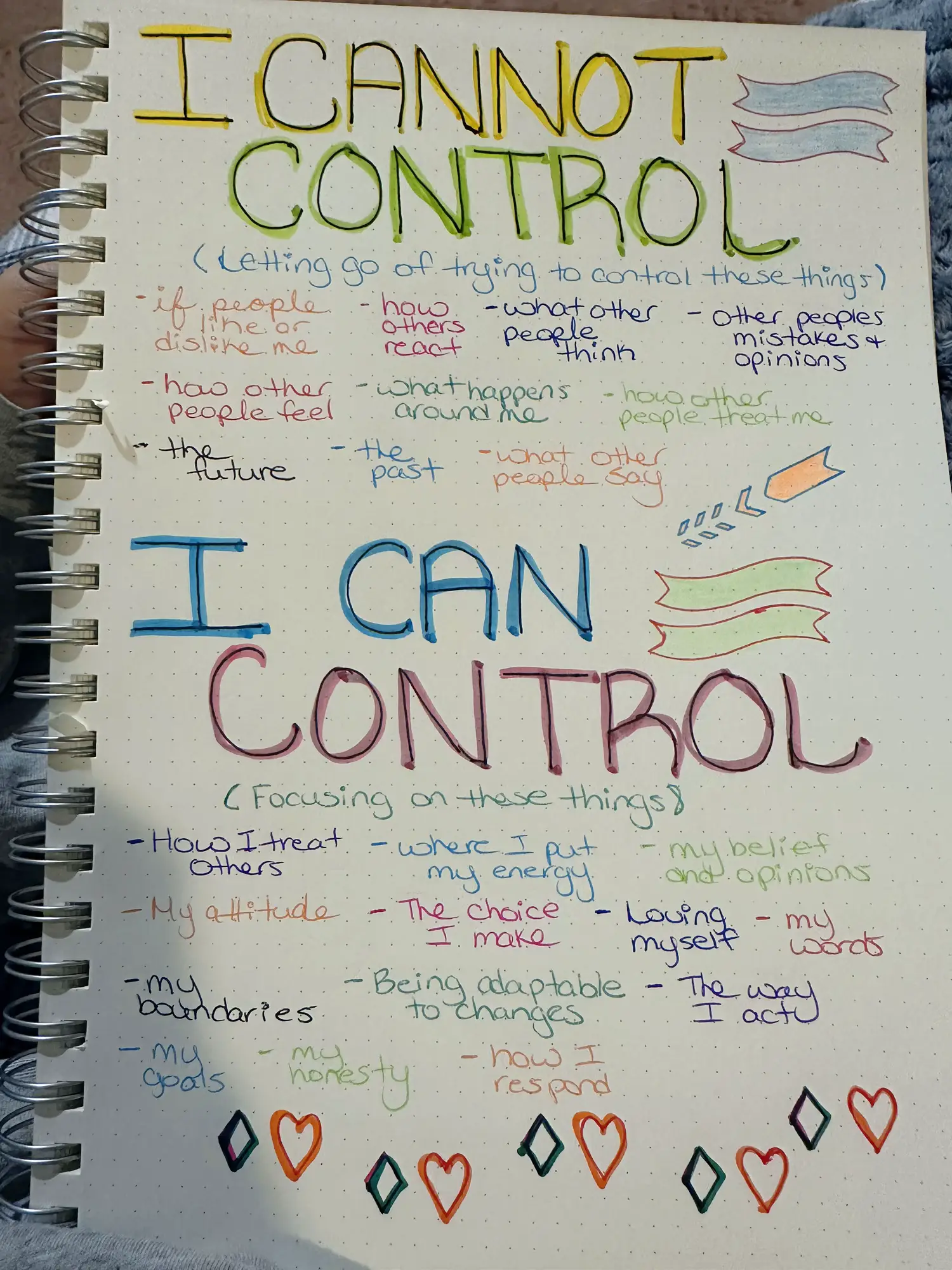  A list of things to focus on and not control.