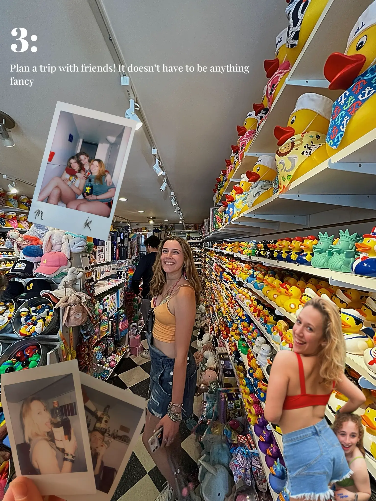  A collage of pictures of a woman and a child are displayed in a store.