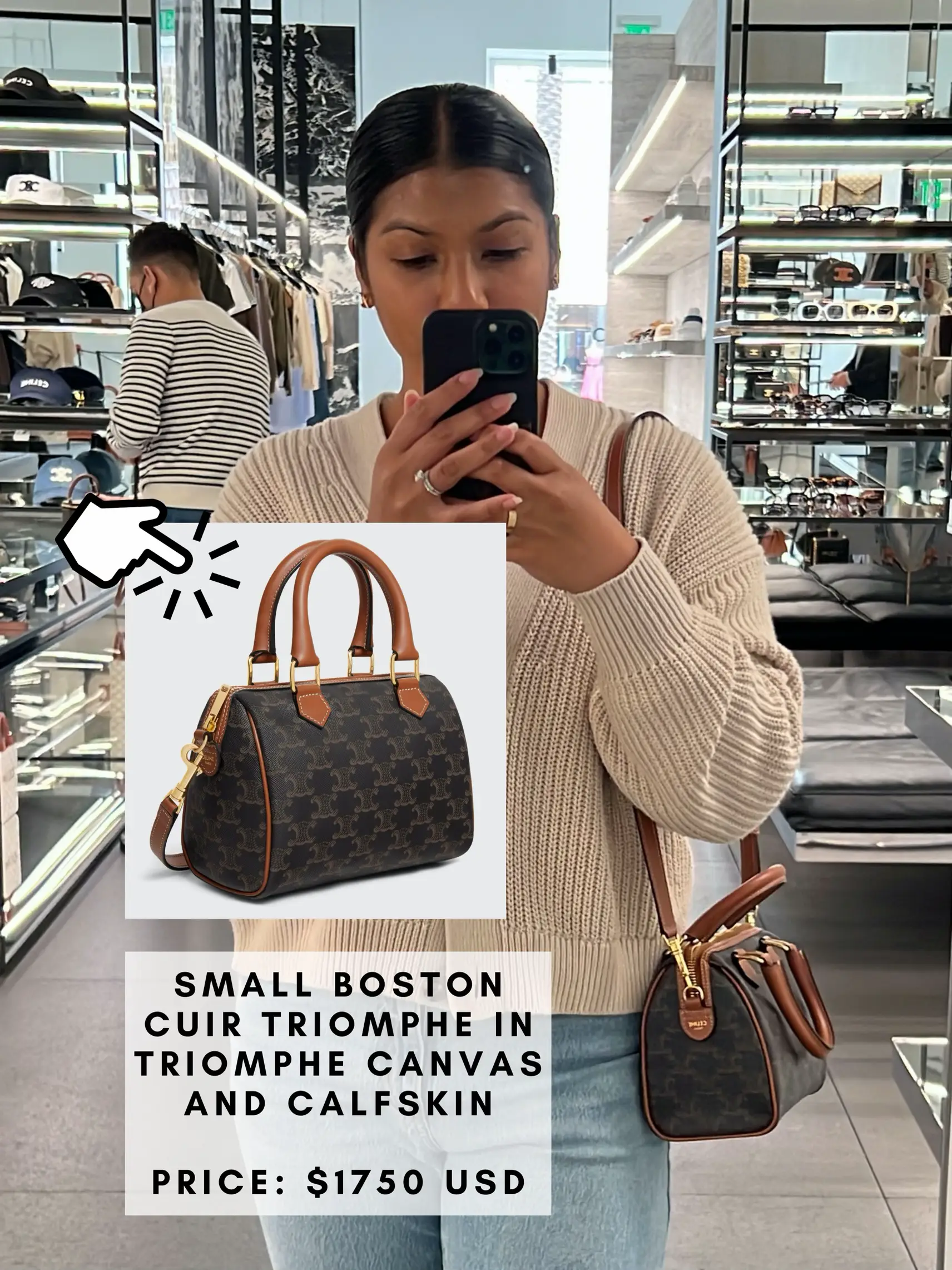 Trying on the Celine Small Boston Bag