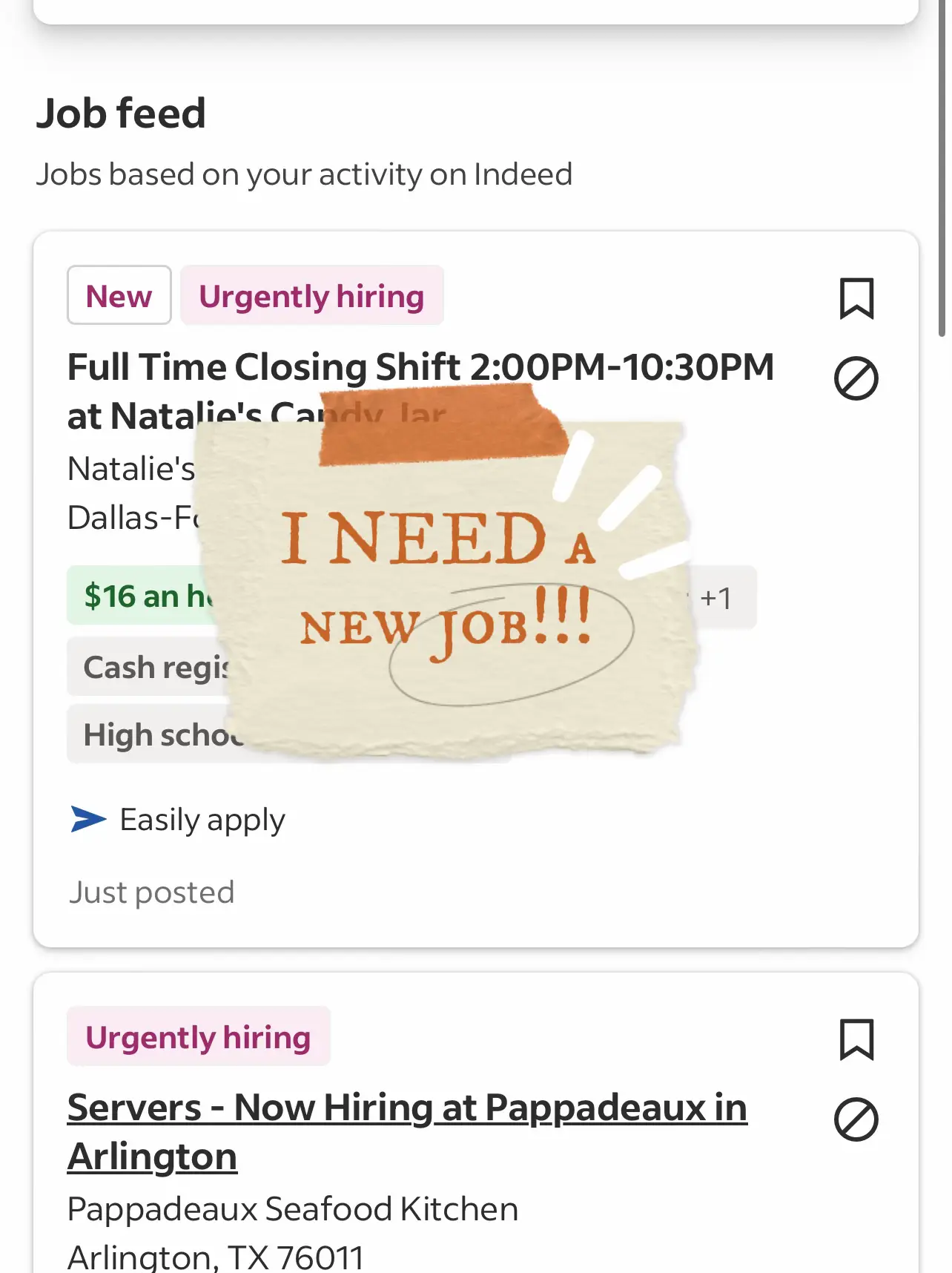  A list of jobs based on your activity on Indeed.