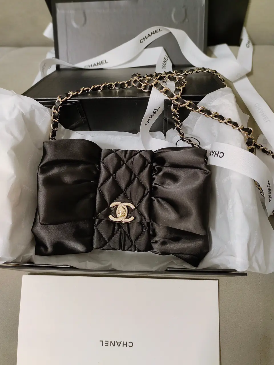 CHANEL Rhombus Leather Boy Chanel Chain Shoulder Bag Silver Buckle