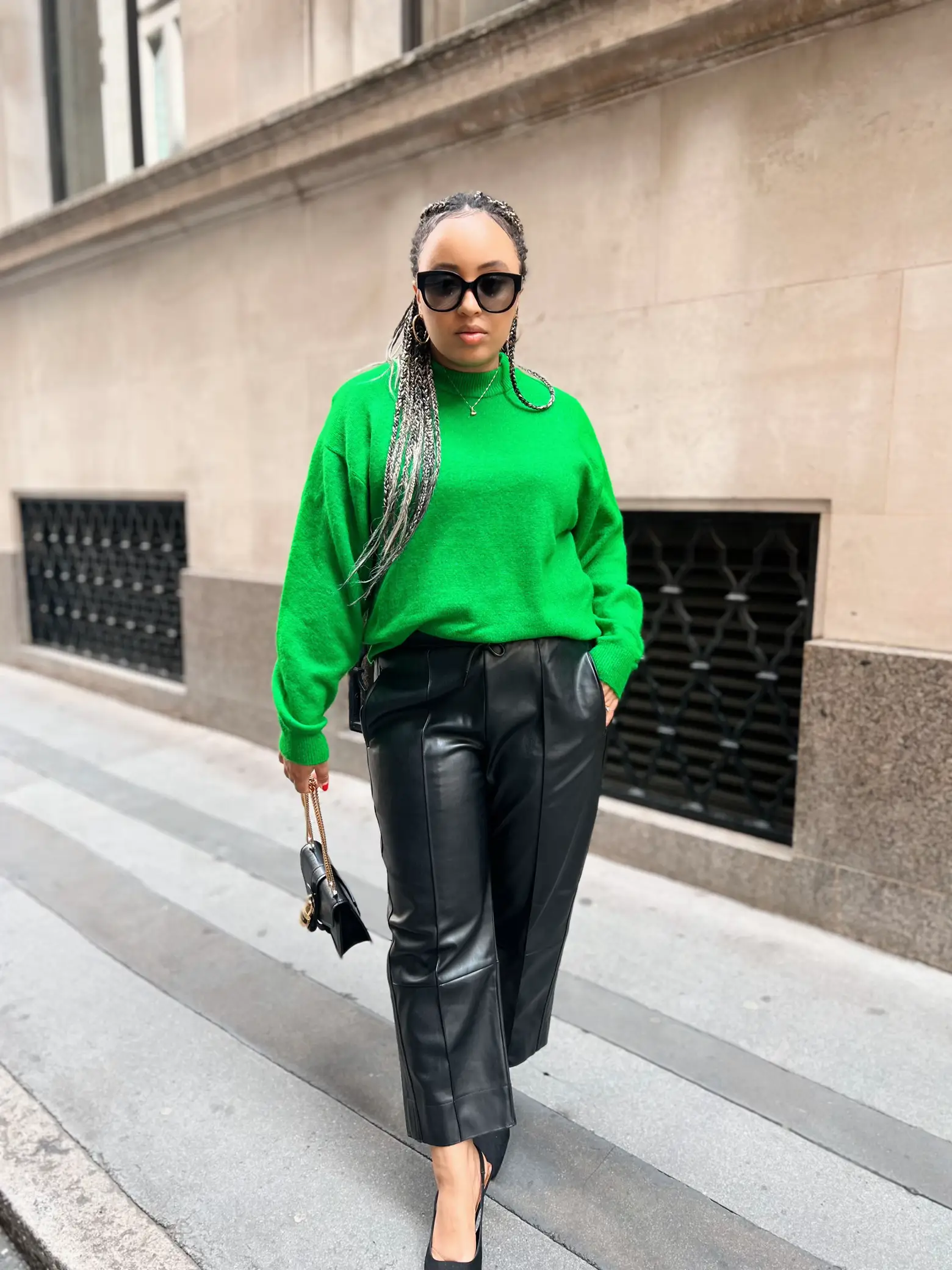 Green leather  Leather pants outfit, Leather trousers outfit