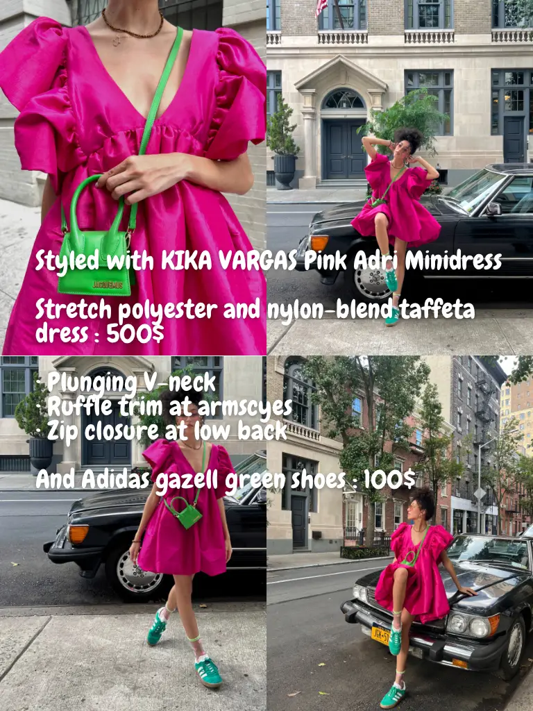 Pink dress green shoes best sale