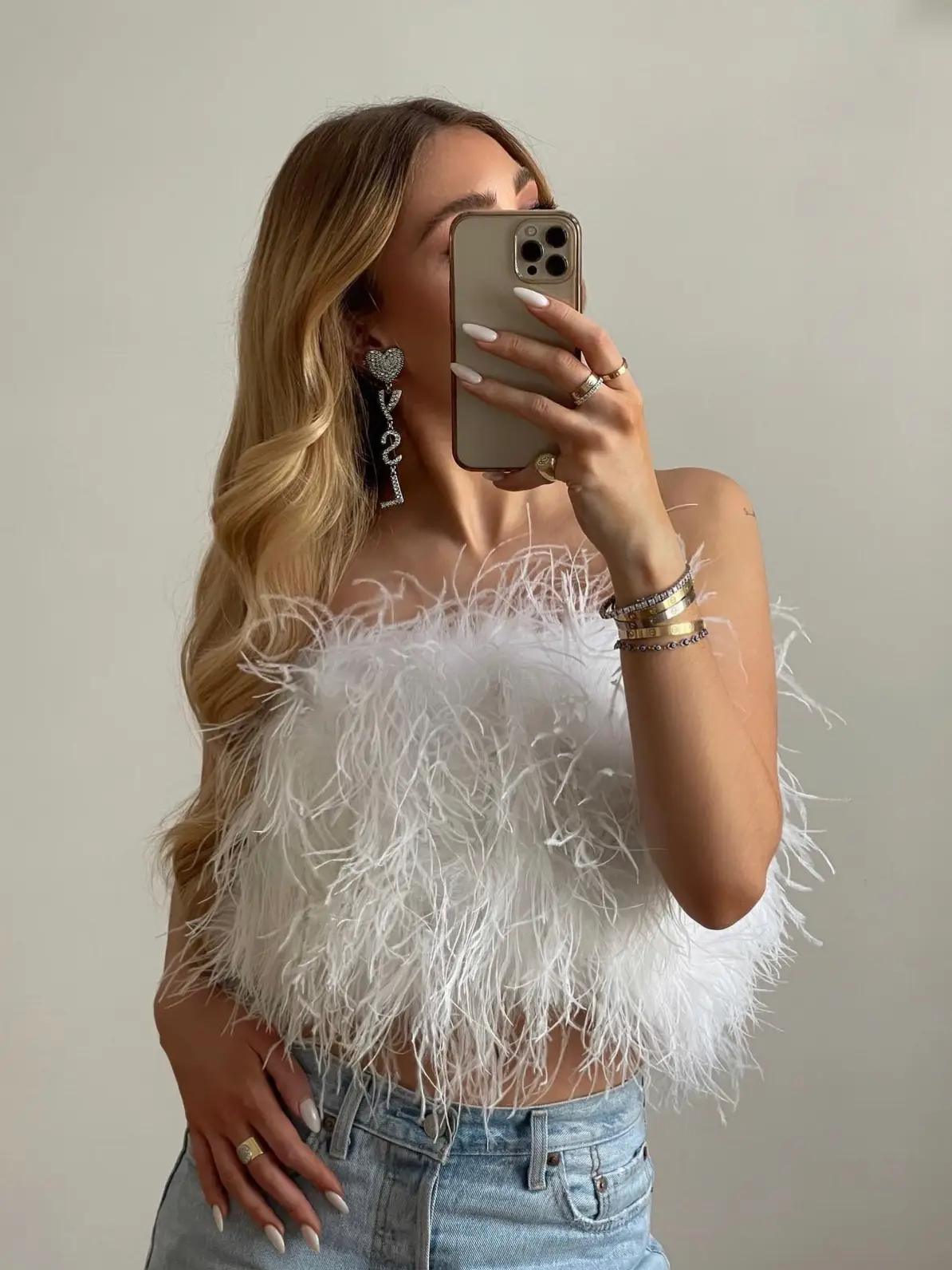 chanel white faux feather bandeau top