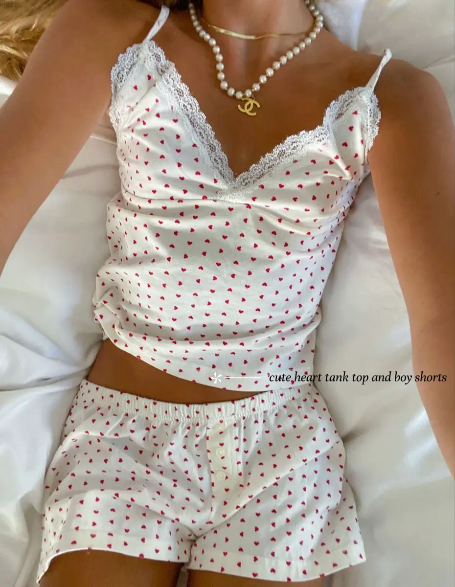 SOLY HUX Women's Cute Cartoon Print Lettuce Trim Cami Top and Shorts Cute  Pajama Set Sleepwear 